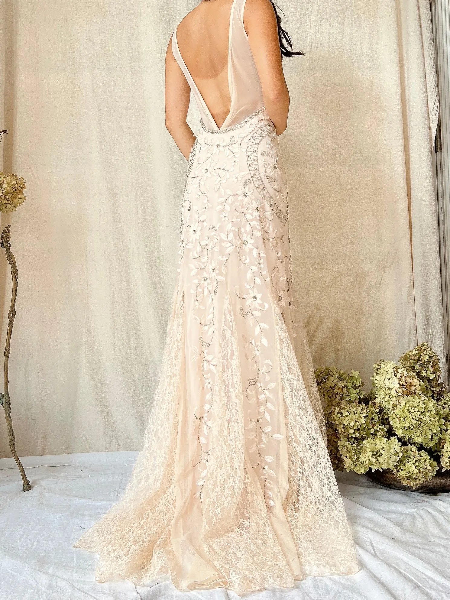 Vintage Light Dusty Pink Embroidered Gown - XS/2