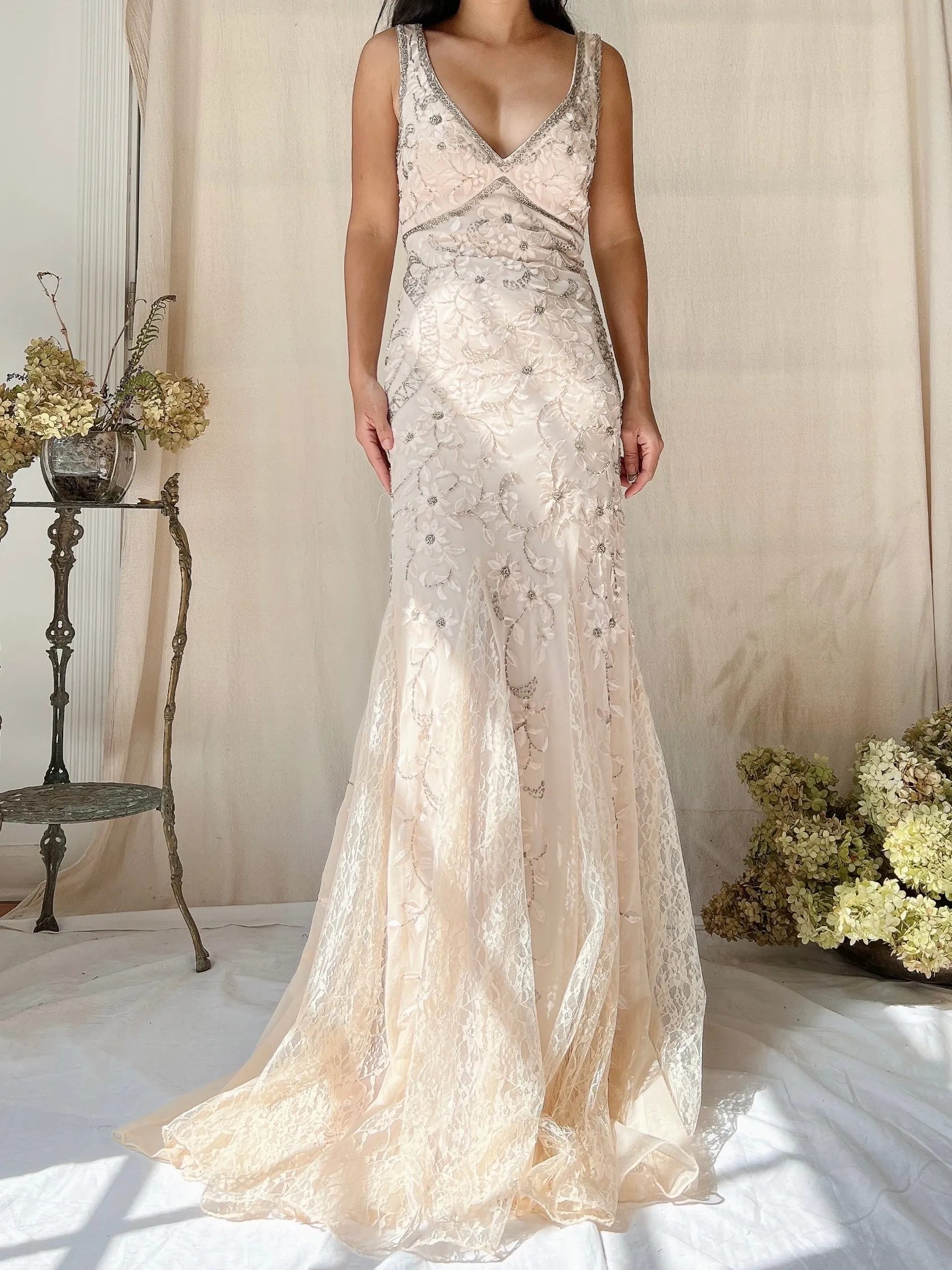 Vintage Light Dusty Pink Embroidered Gown - XS/2