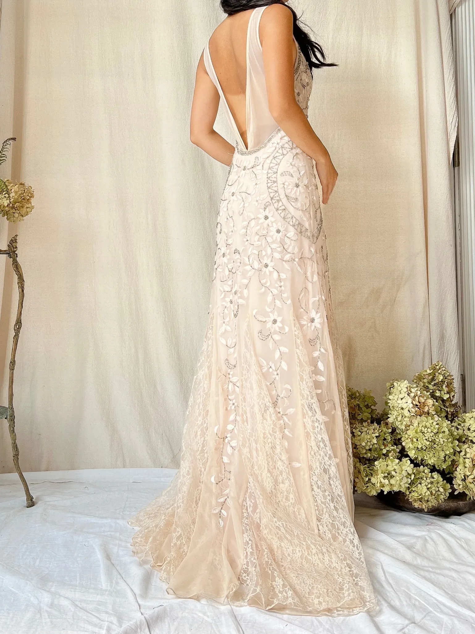 Vintage Light Dusty Pink Embroidered Gown - XS/2