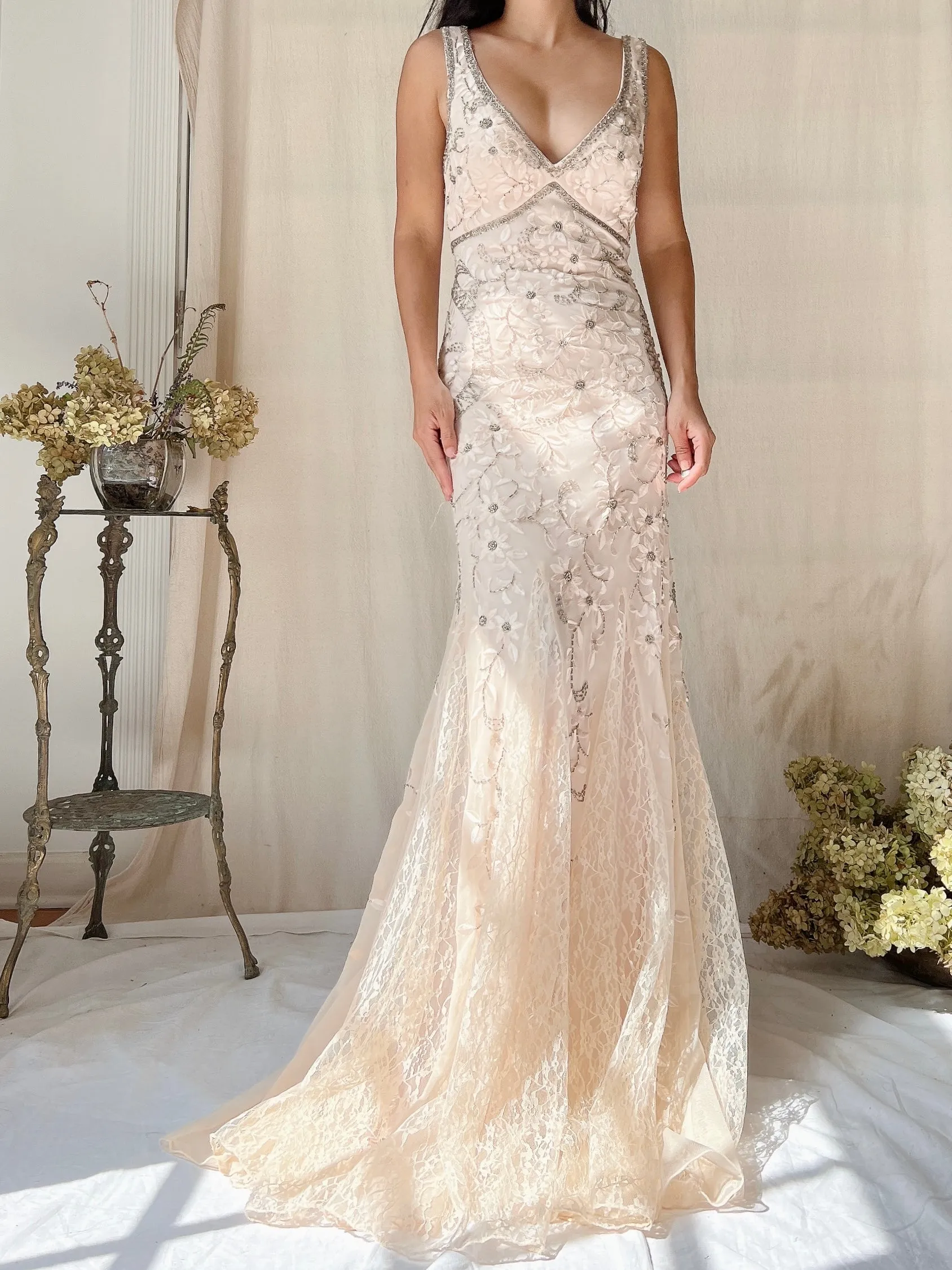 Vintage Light Dusty Pink Embroidered Gown - XS/2