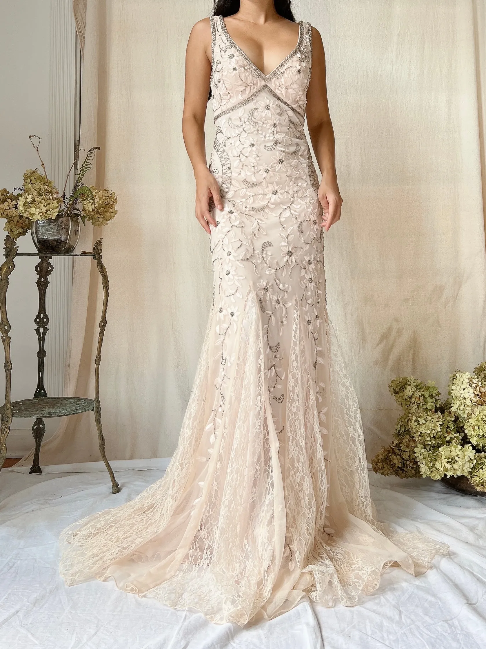 Vintage Light Dusty Pink Embroidered Gown - XS/2