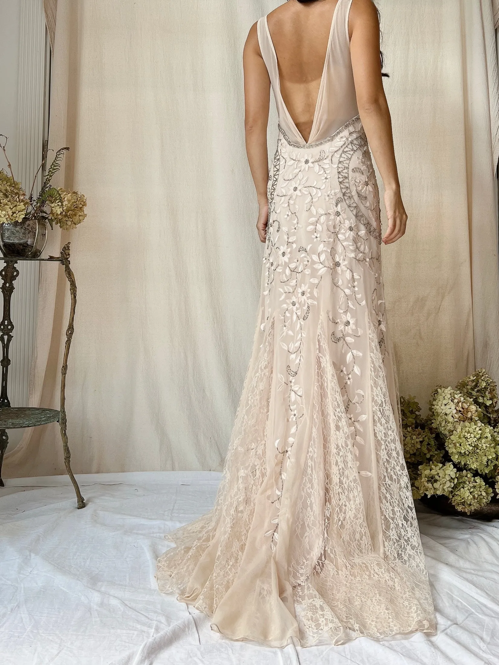 Vintage Light Dusty Pink Embroidered Gown - XS/2