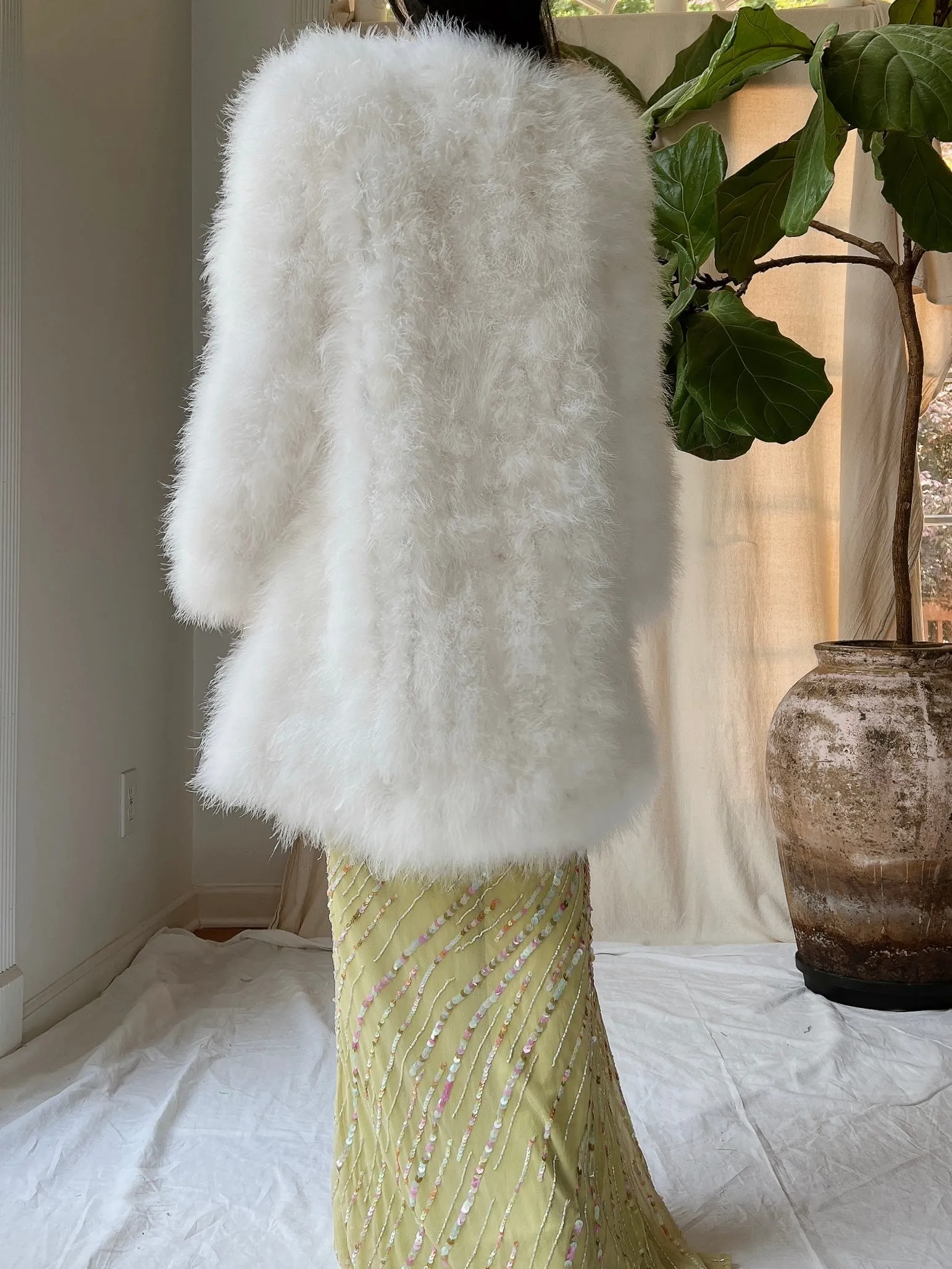 Vintage Long Feather Coat - S/M