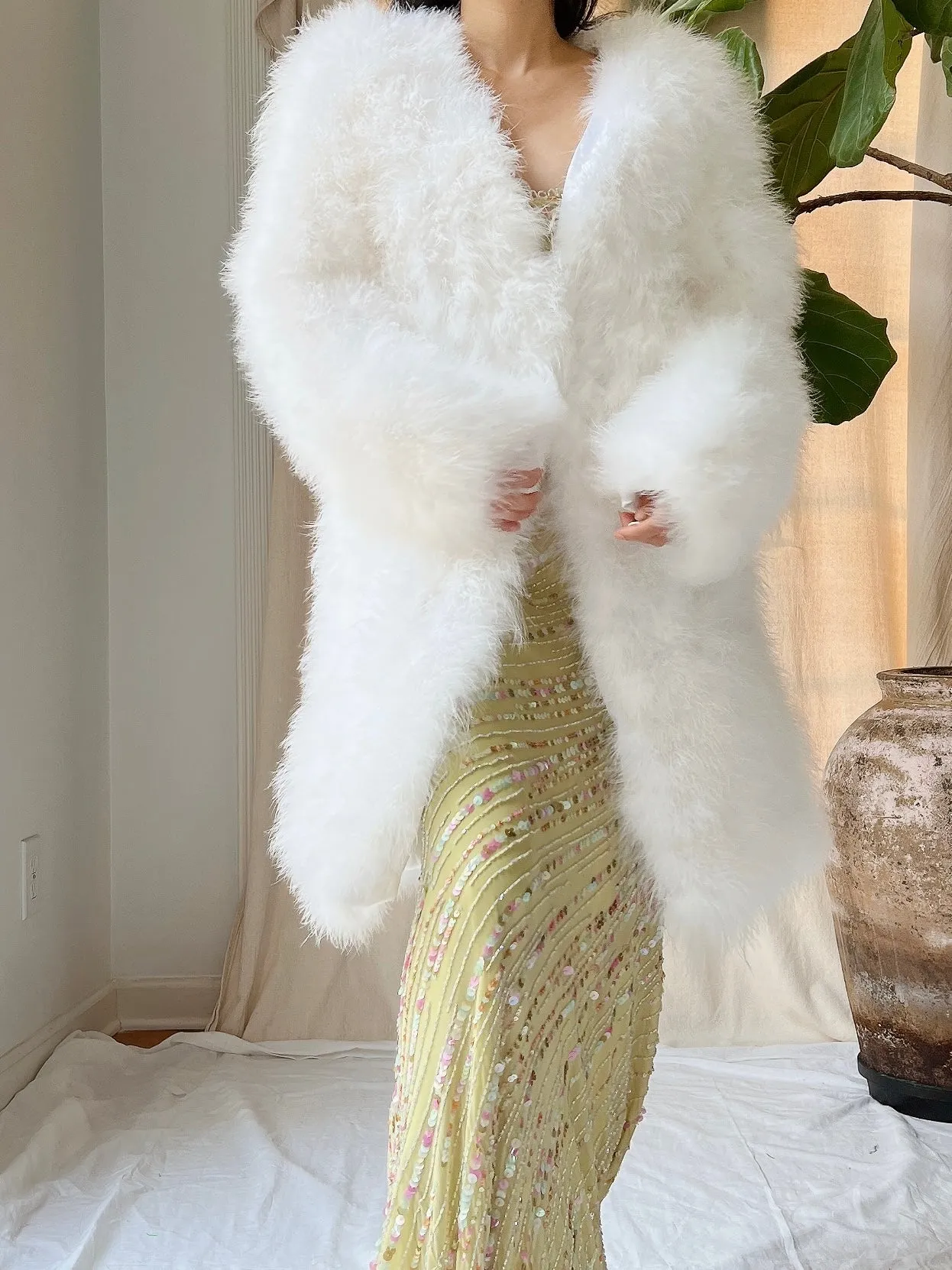 Vintage Long Feather Coat - S/M