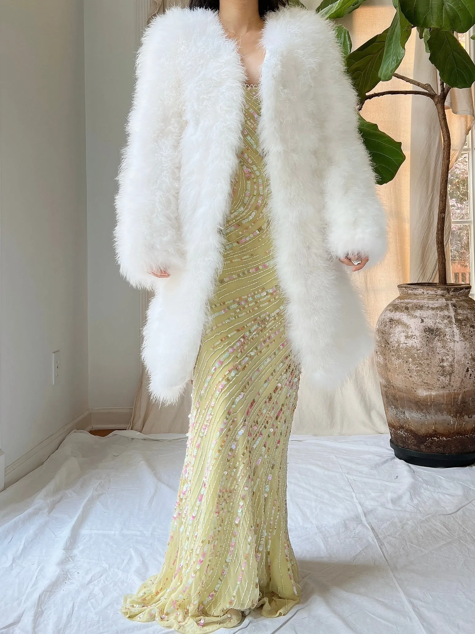 Vintage Long Feather Coat - S/M