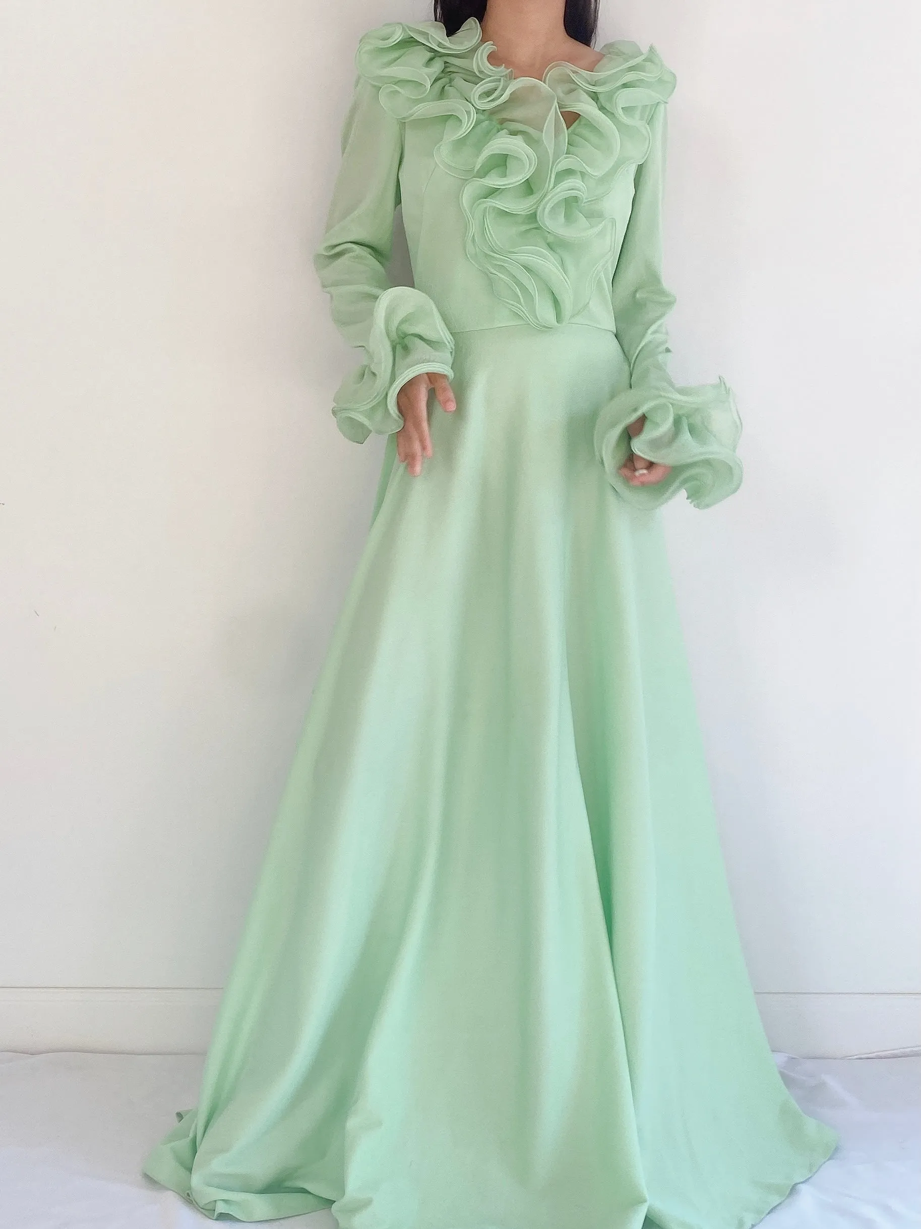 Vintage Mint Ruffle Dress - S