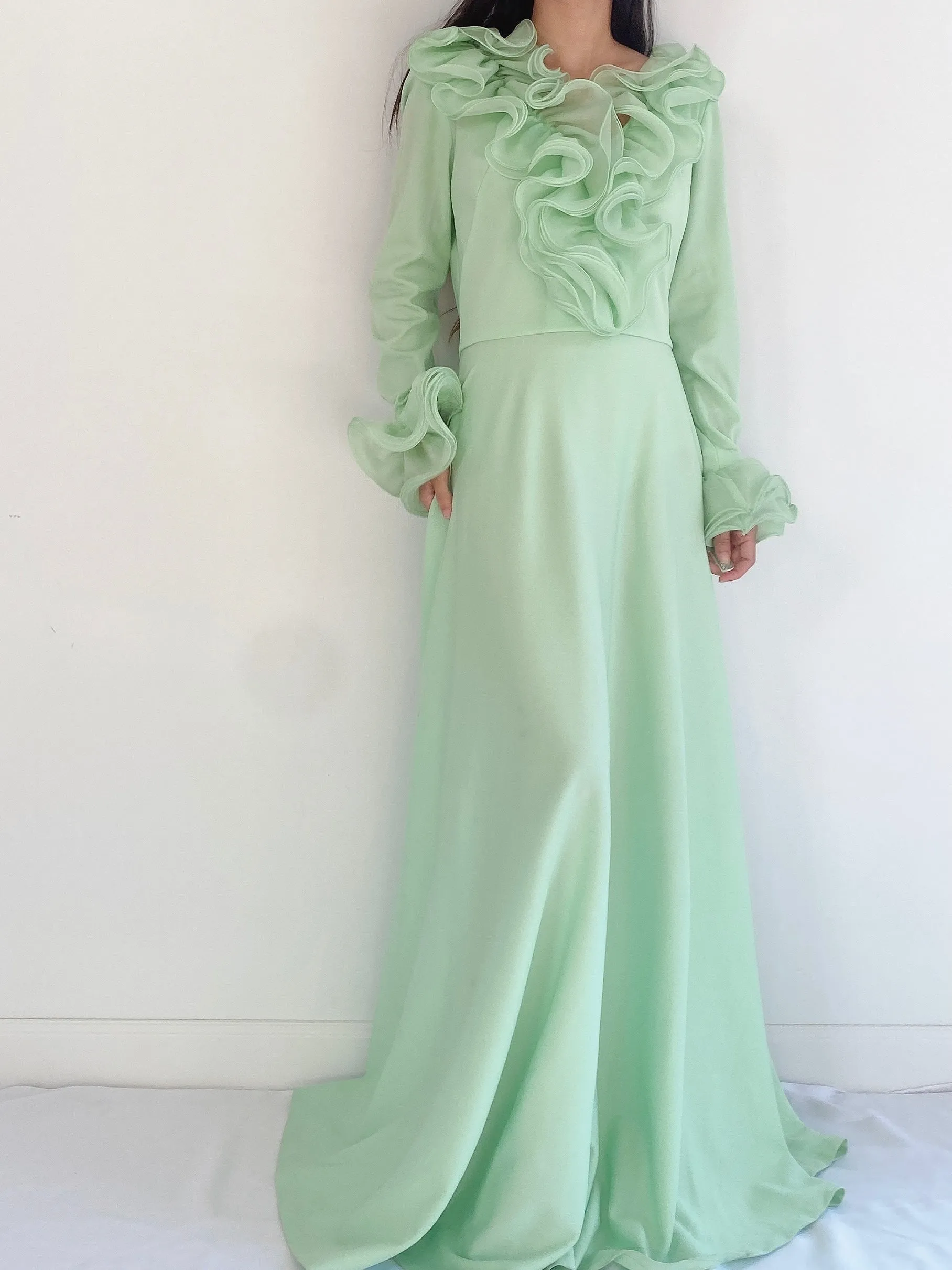 Vintage Mint Ruffle Dress - S