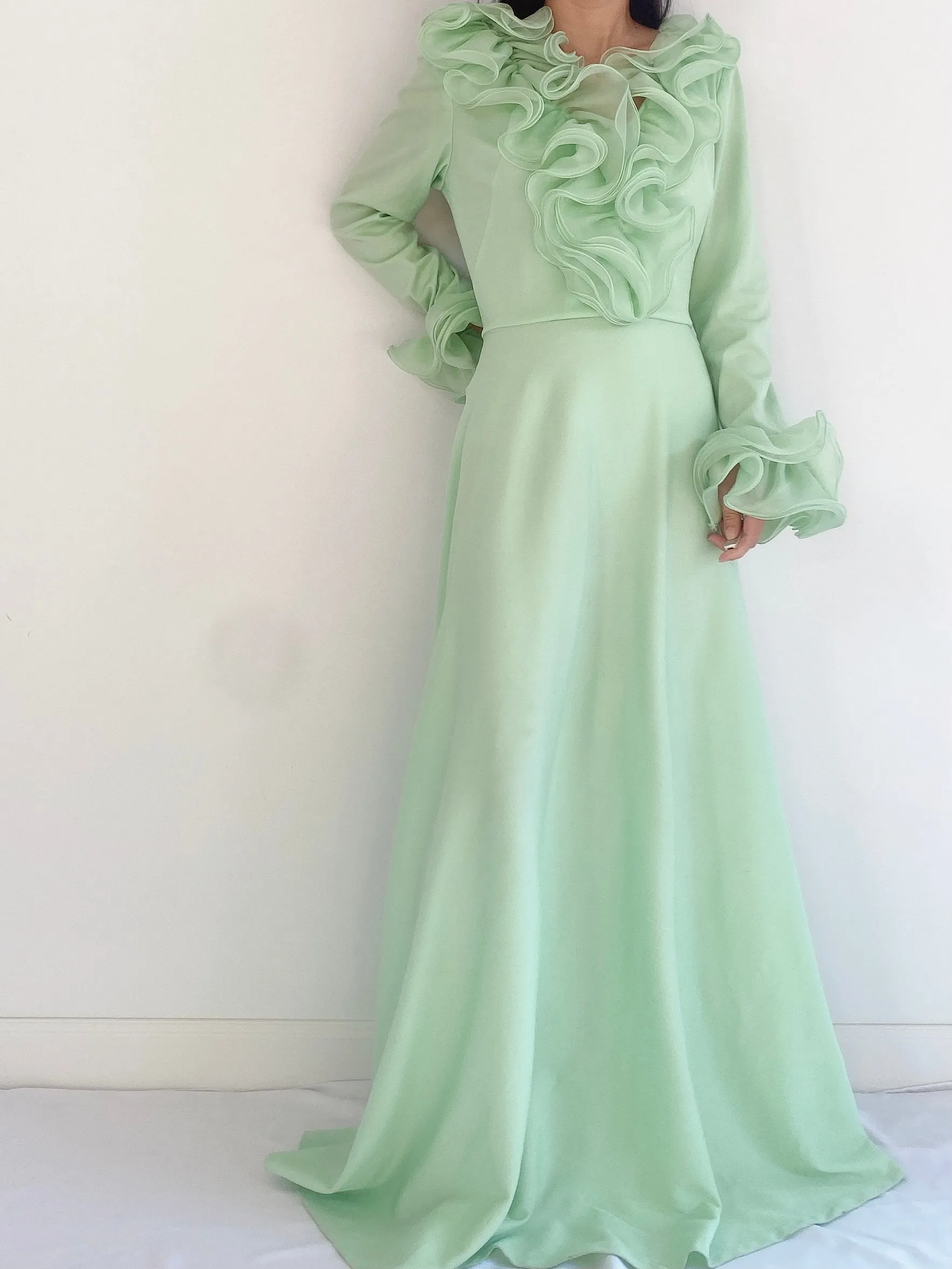 Vintage Mint Ruffle Dress - S
