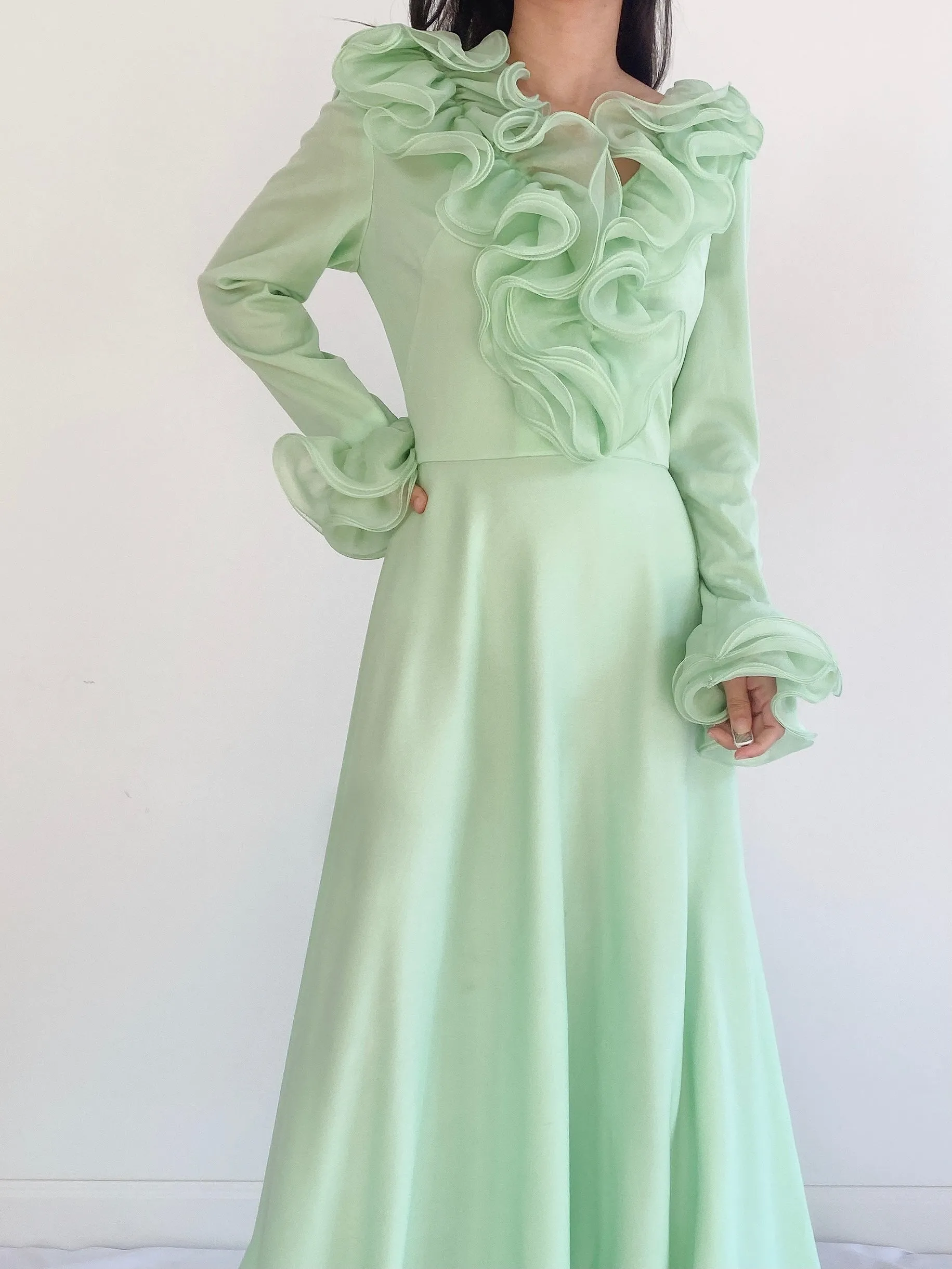 Vintage Mint Ruffle Dress - S