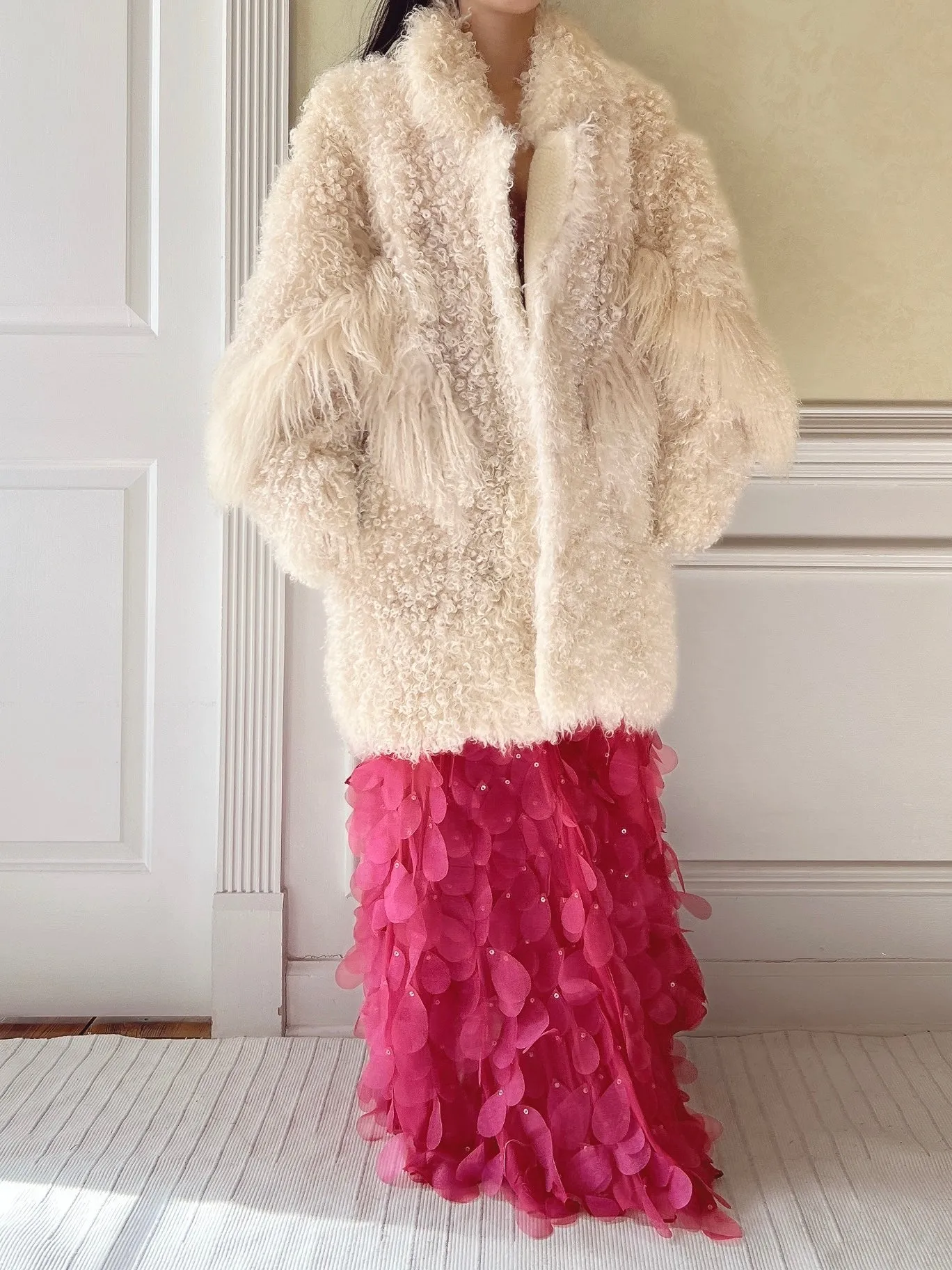Vintage Mongolian Sheared Lamb Coat - M/L