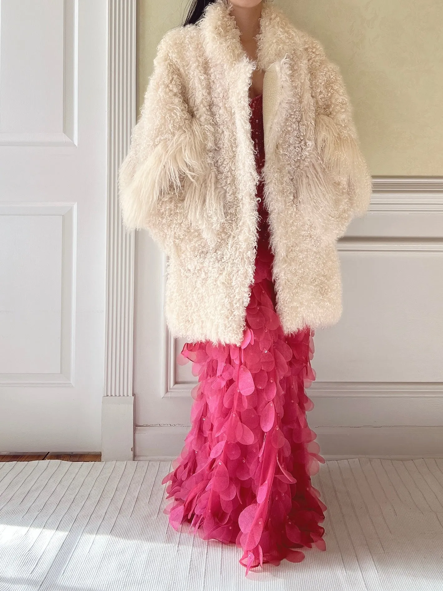 Vintage Mongolian Sheared Lamb Coat - M/L