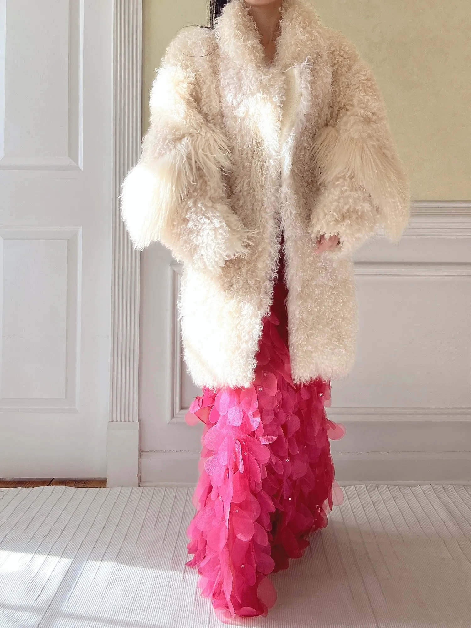 Vintage Mongolian Sheared Lamb Coat - M/L
