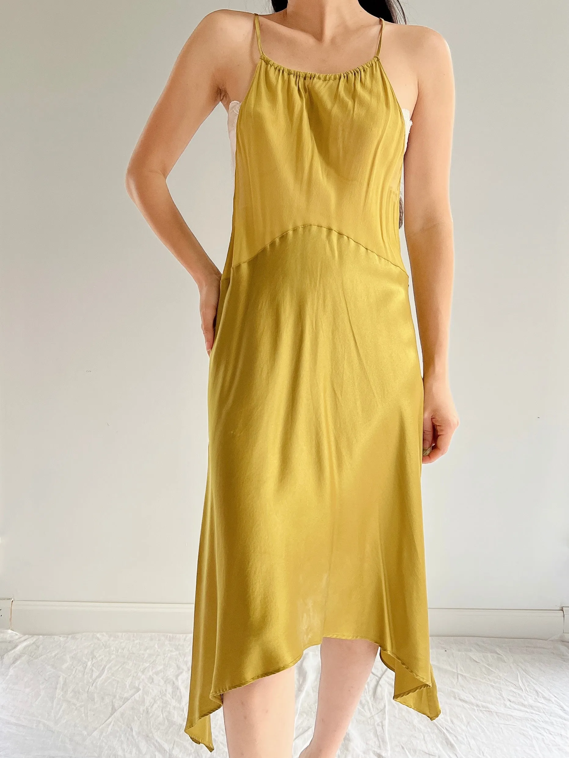 Vintage Moss Green Silk Dress - M