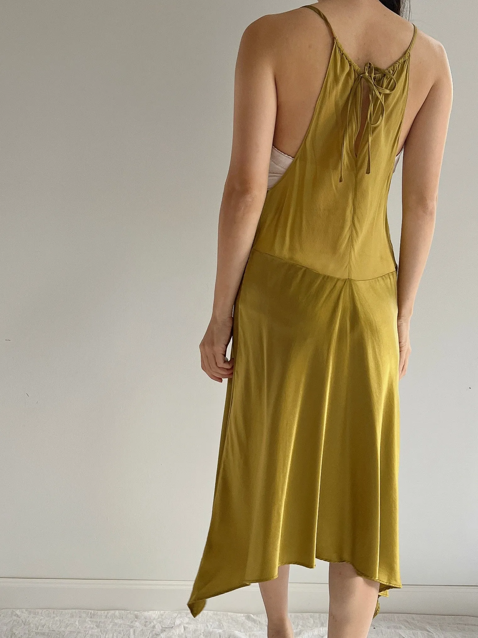 Vintage Moss Green Silk Dress - M