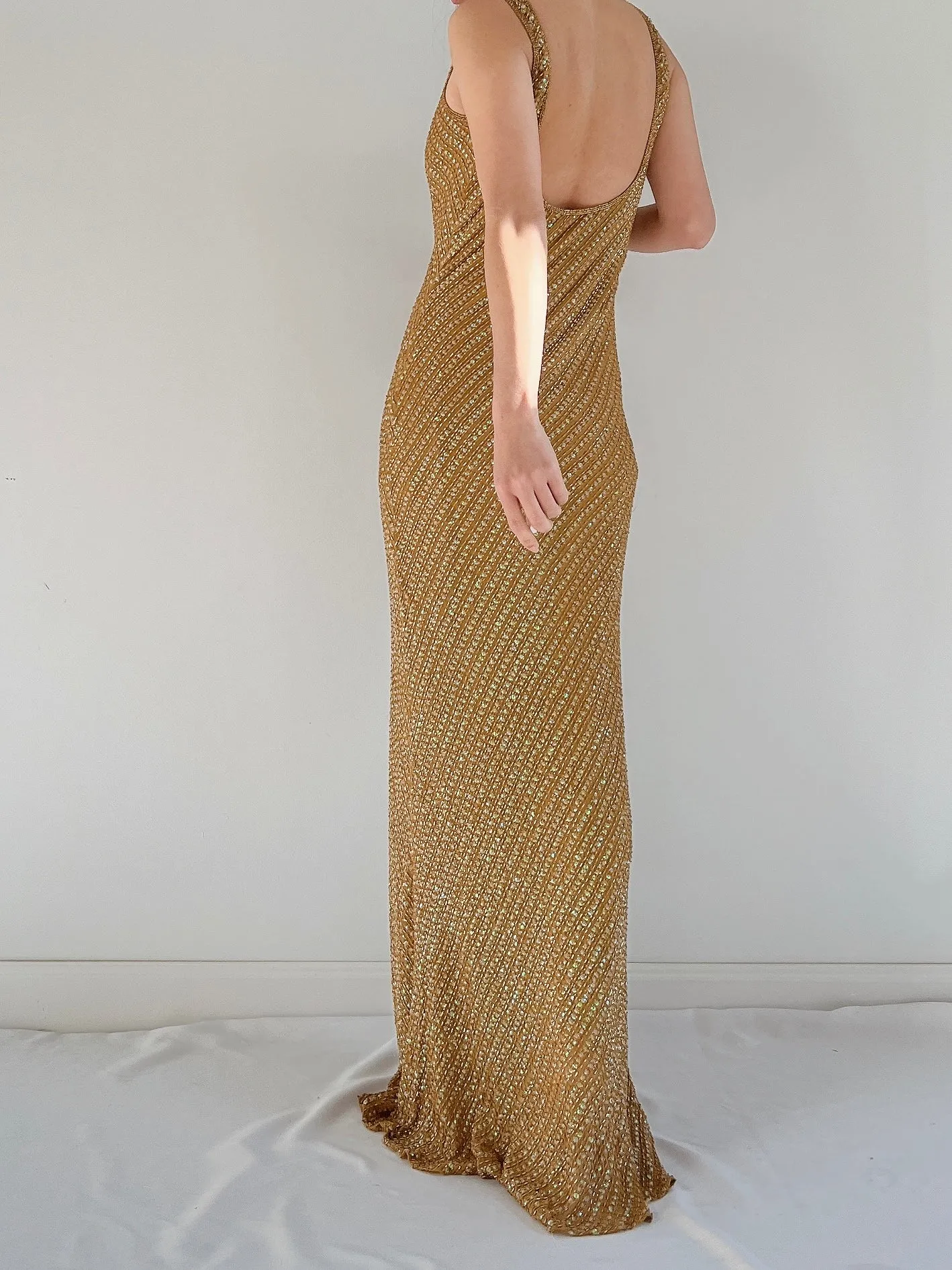 Vintage Mustard Beaded Gown - S/M