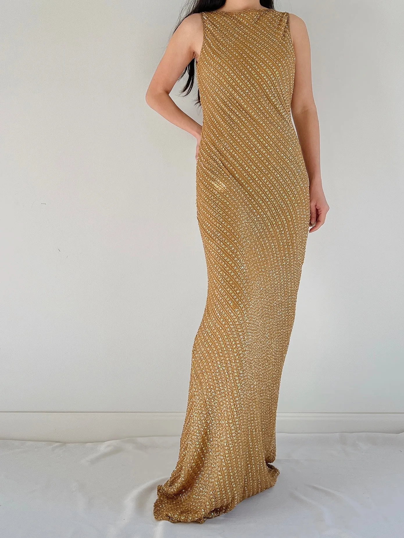Vintage Mustard Beaded Gown - S/M