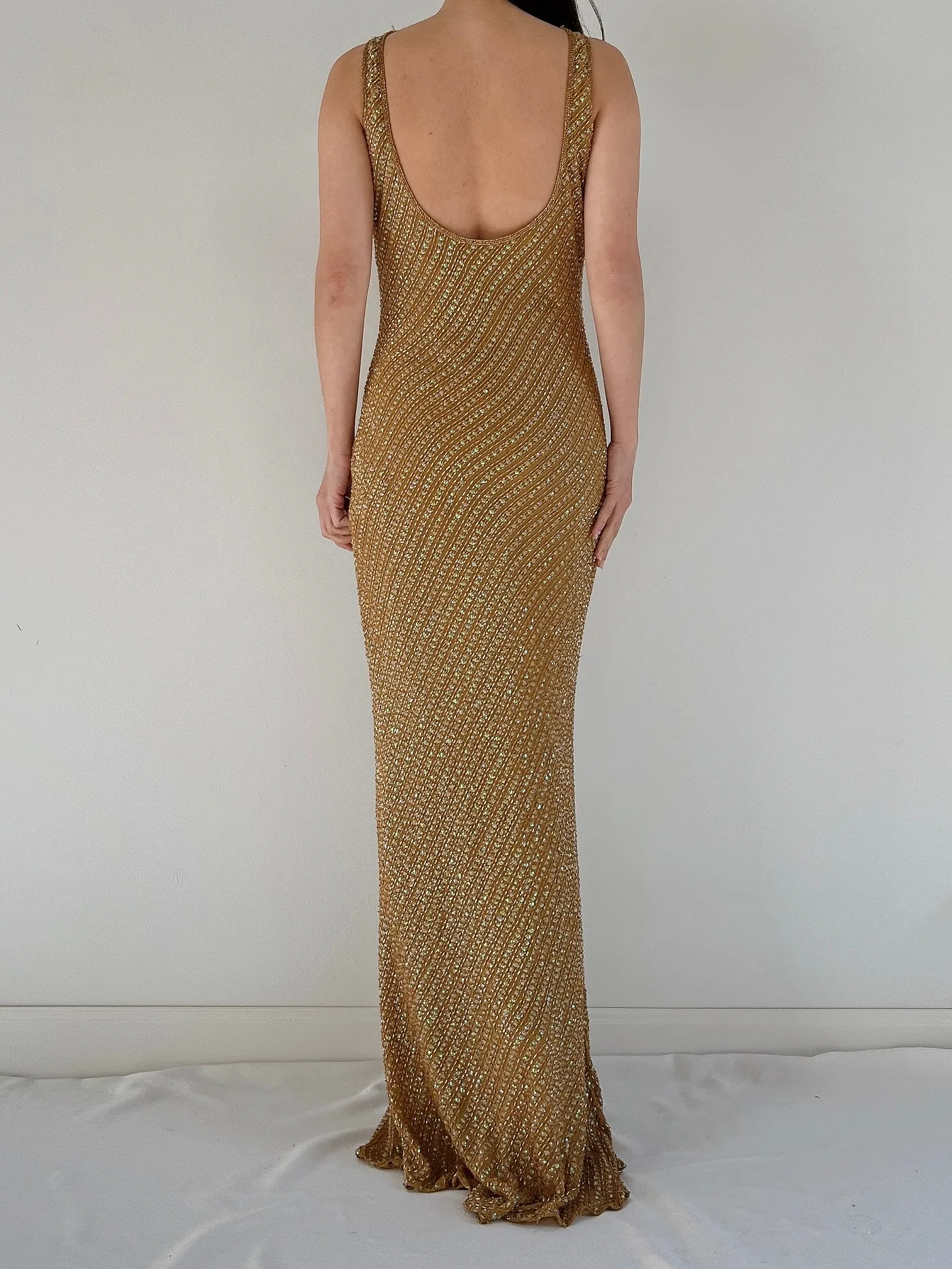 Vintage Mustard Beaded Gown - S/M