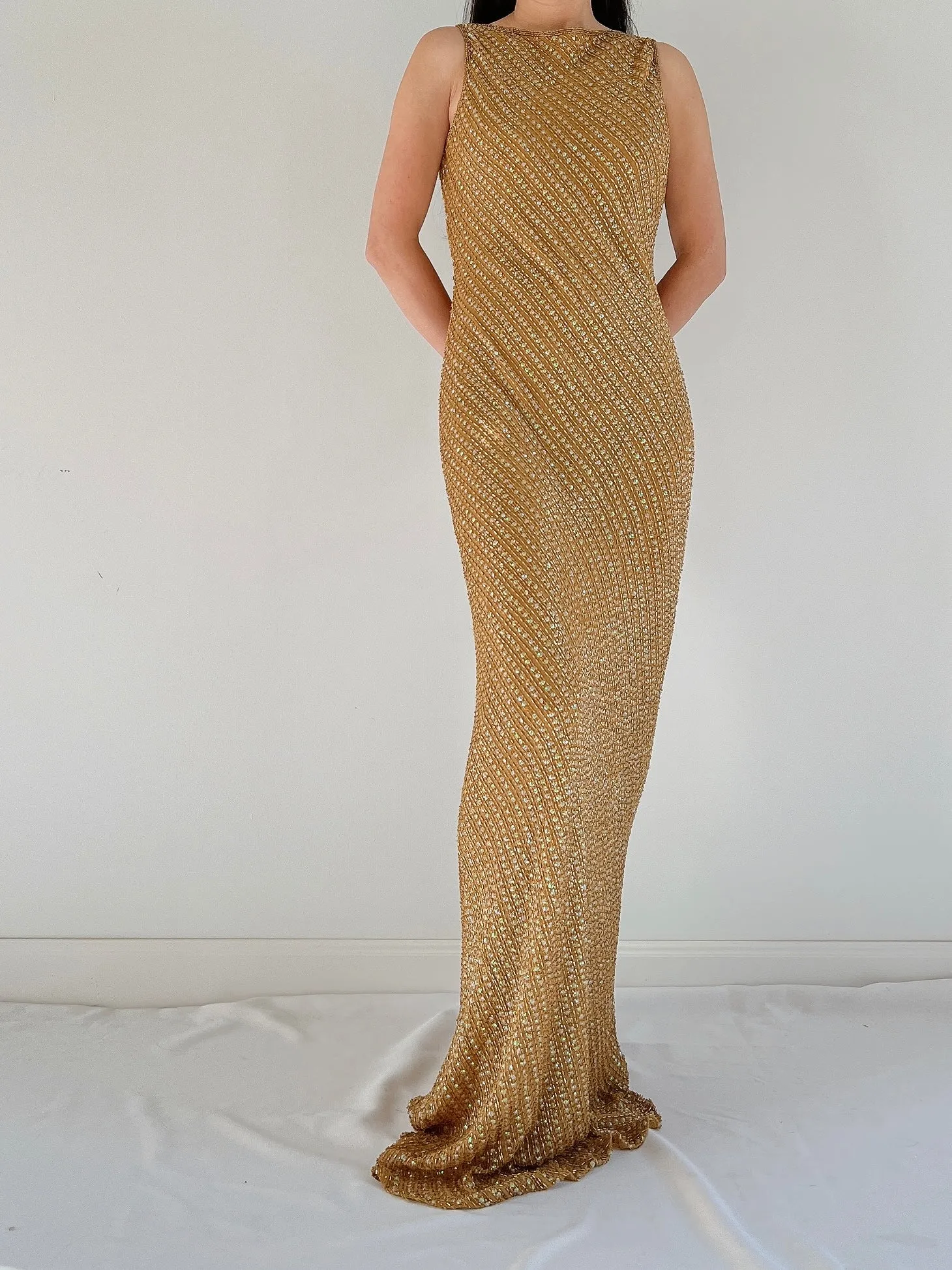 Vintage Mustard Beaded Gown - S/M