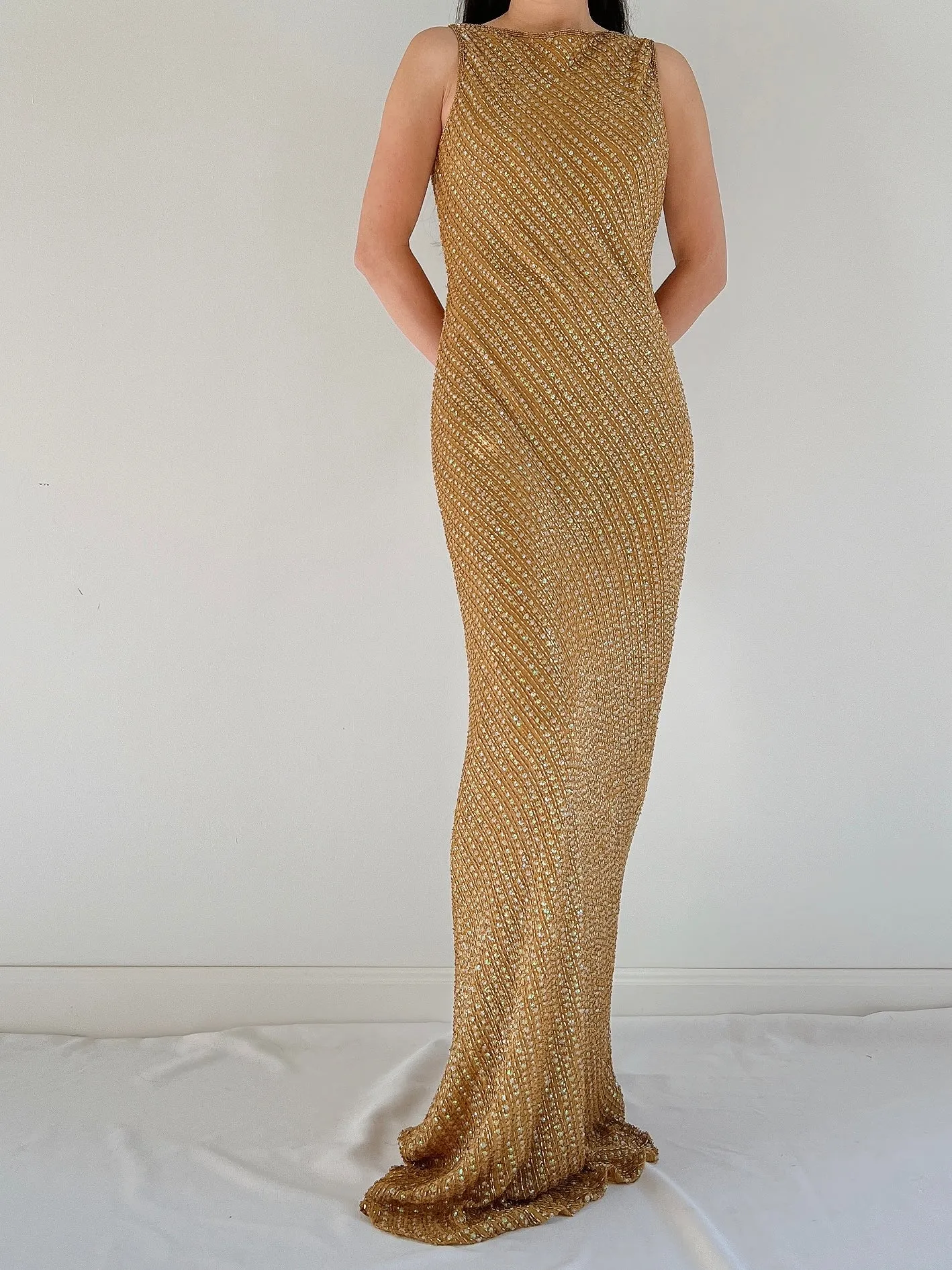 Vintage Mustard Beaded Gown - S/M