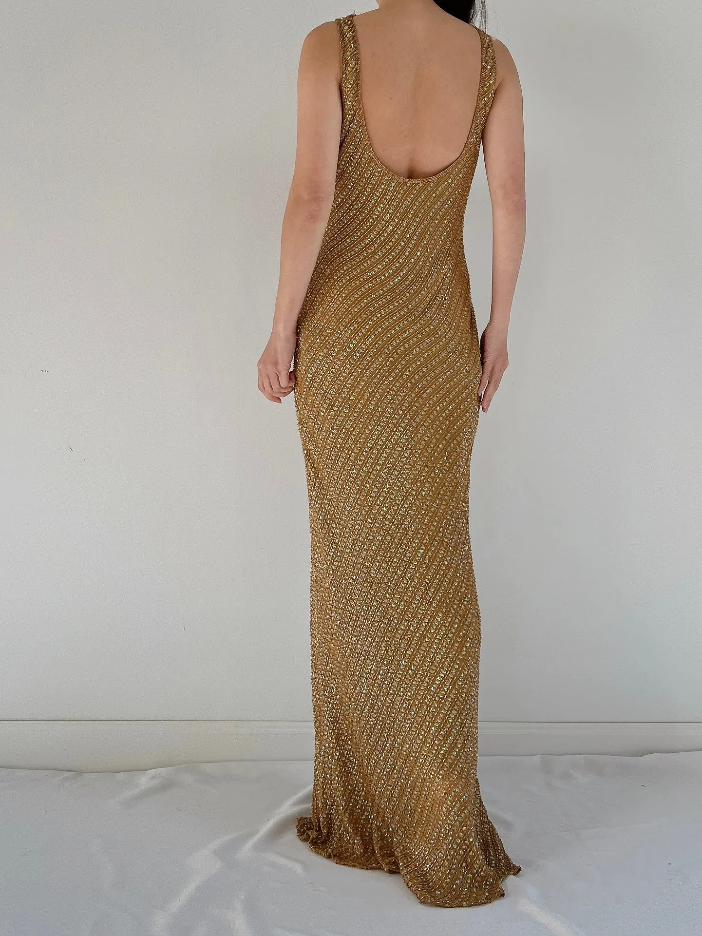 Vintage Mustard Beaded Gown - S/M