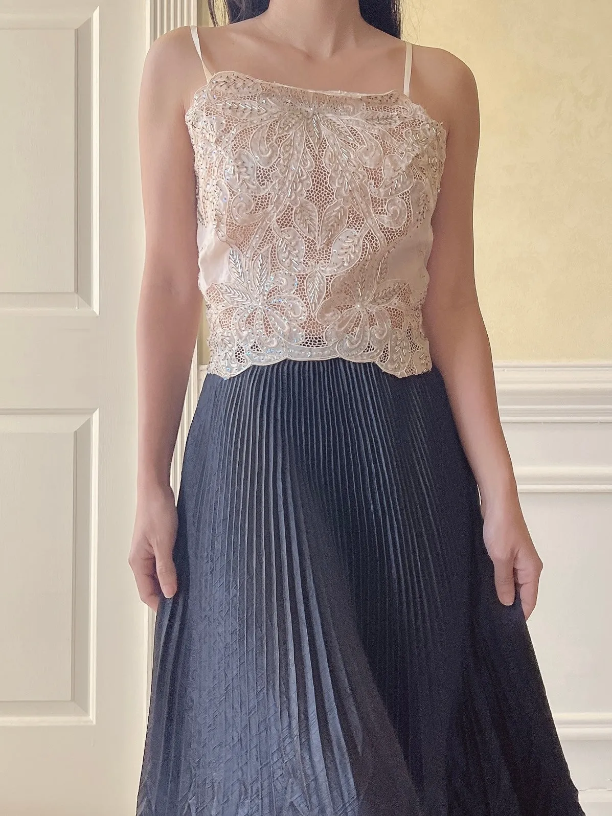 Vintage Organza Embroidered Top  - S