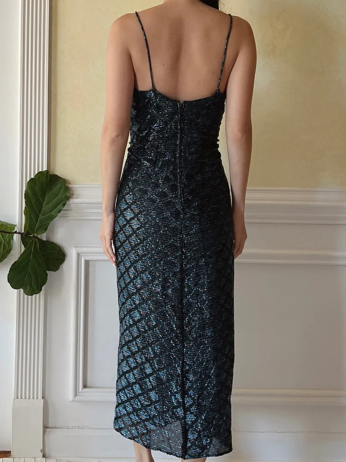 Vintage Patterned Lurex Pleated Dress - S