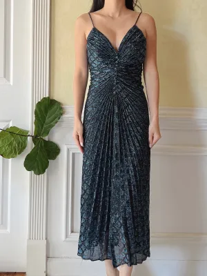 Vintage Patterned Lurex Pleated Dress - S