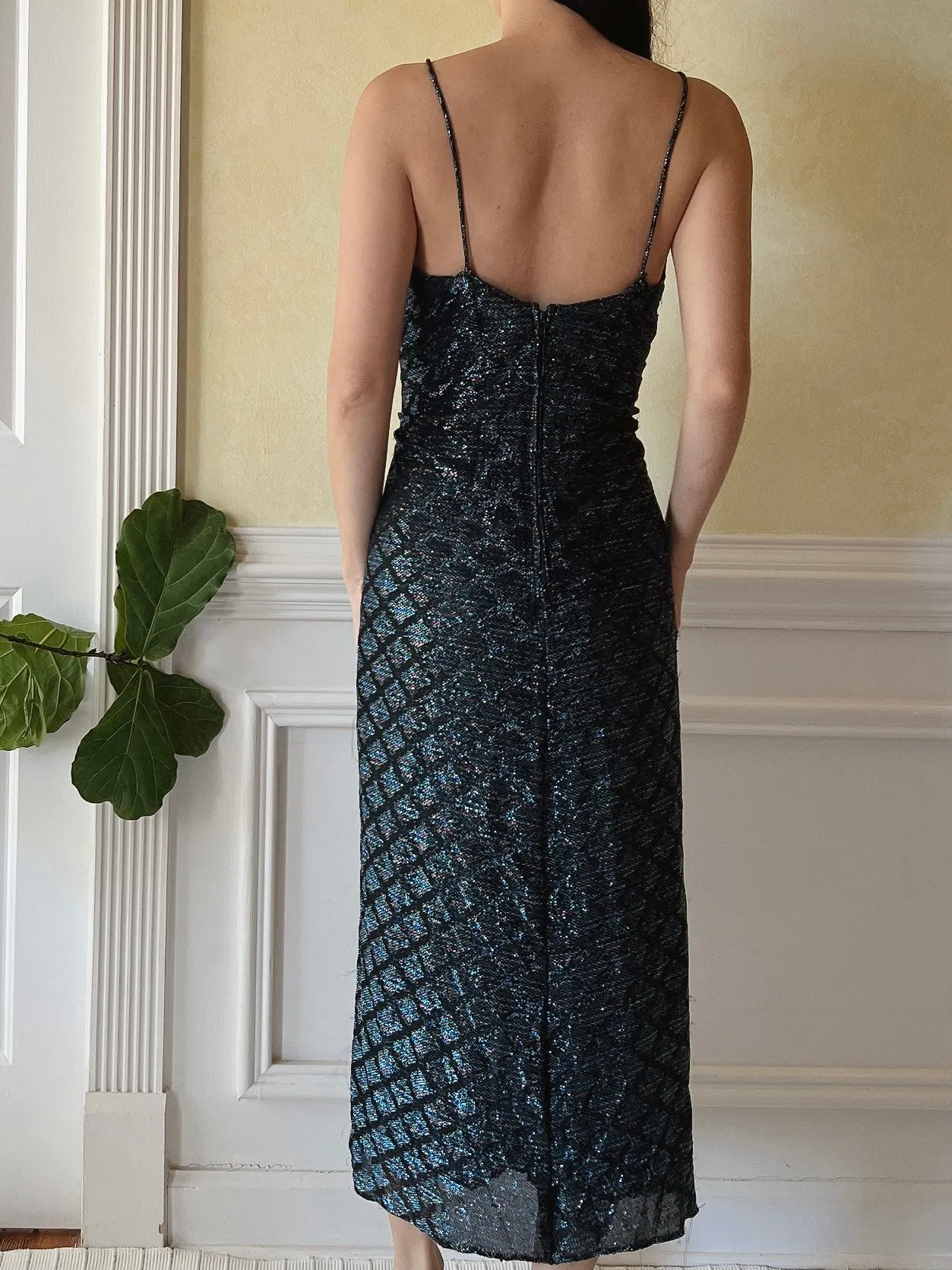 Vintage Patterned Lurex Pleated Dress - S