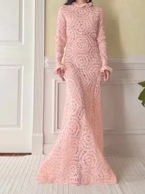 Vintage Pink Crochet Gown - M