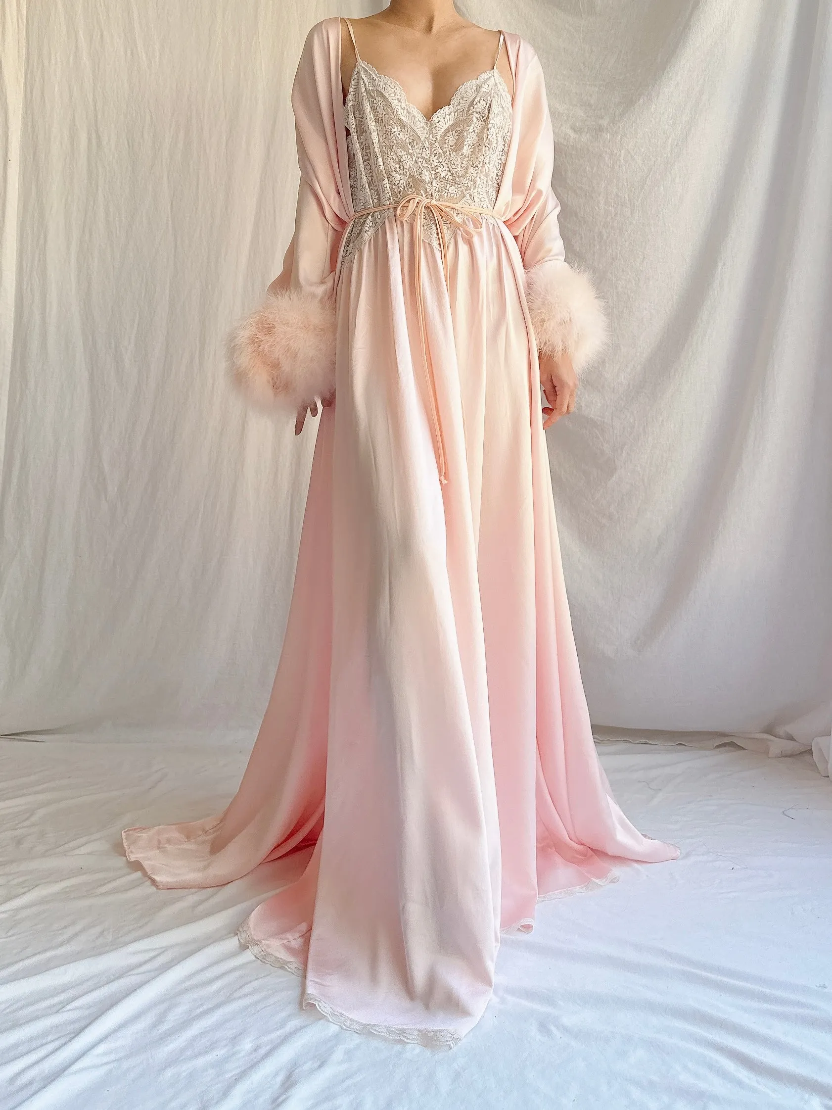 Vintage Pink Lucie Ann Feather 2 Piece Set - OSFM