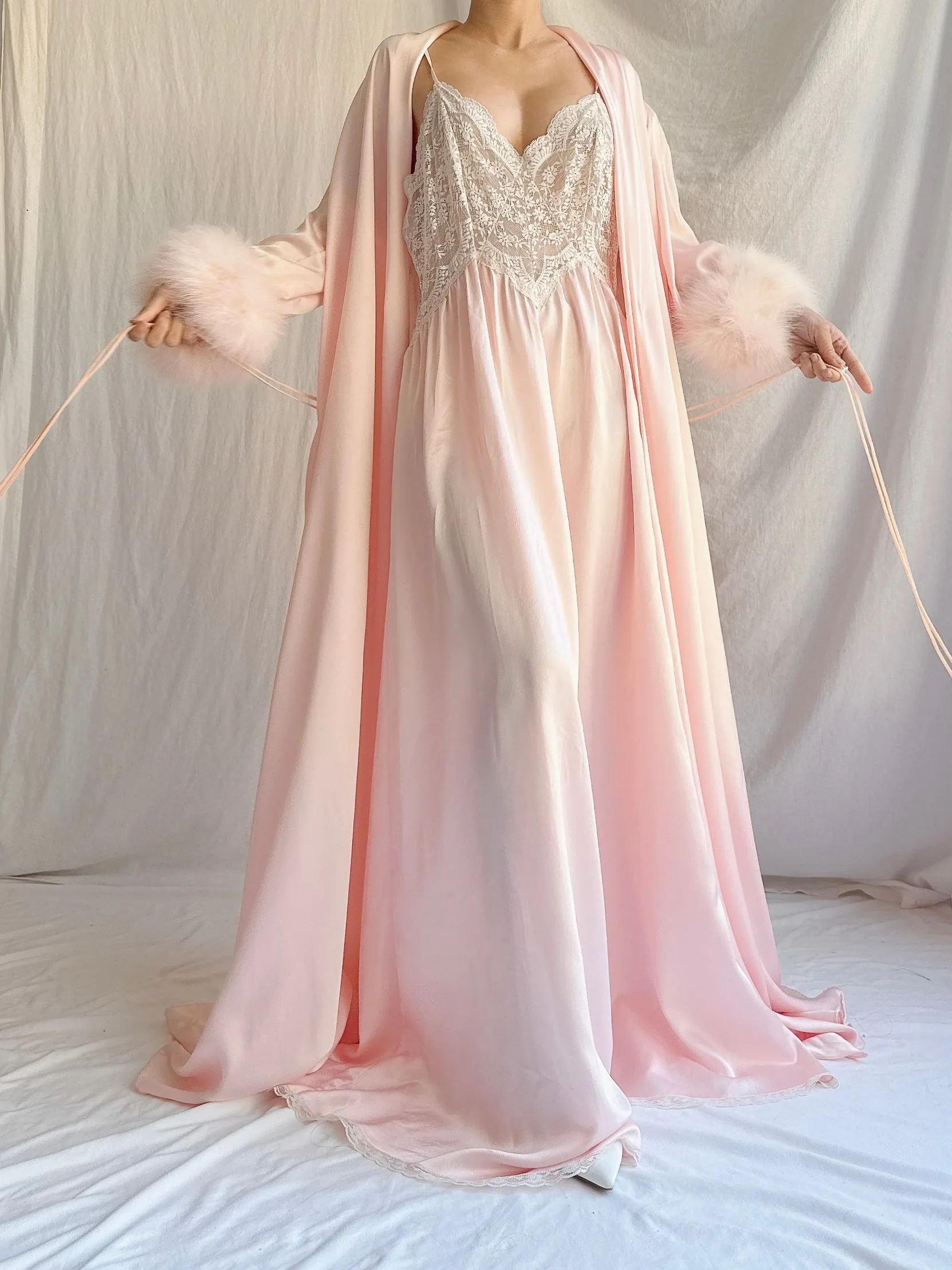 Vintage Pink Lucie Ann Feather 2 Piece Set - OSFM