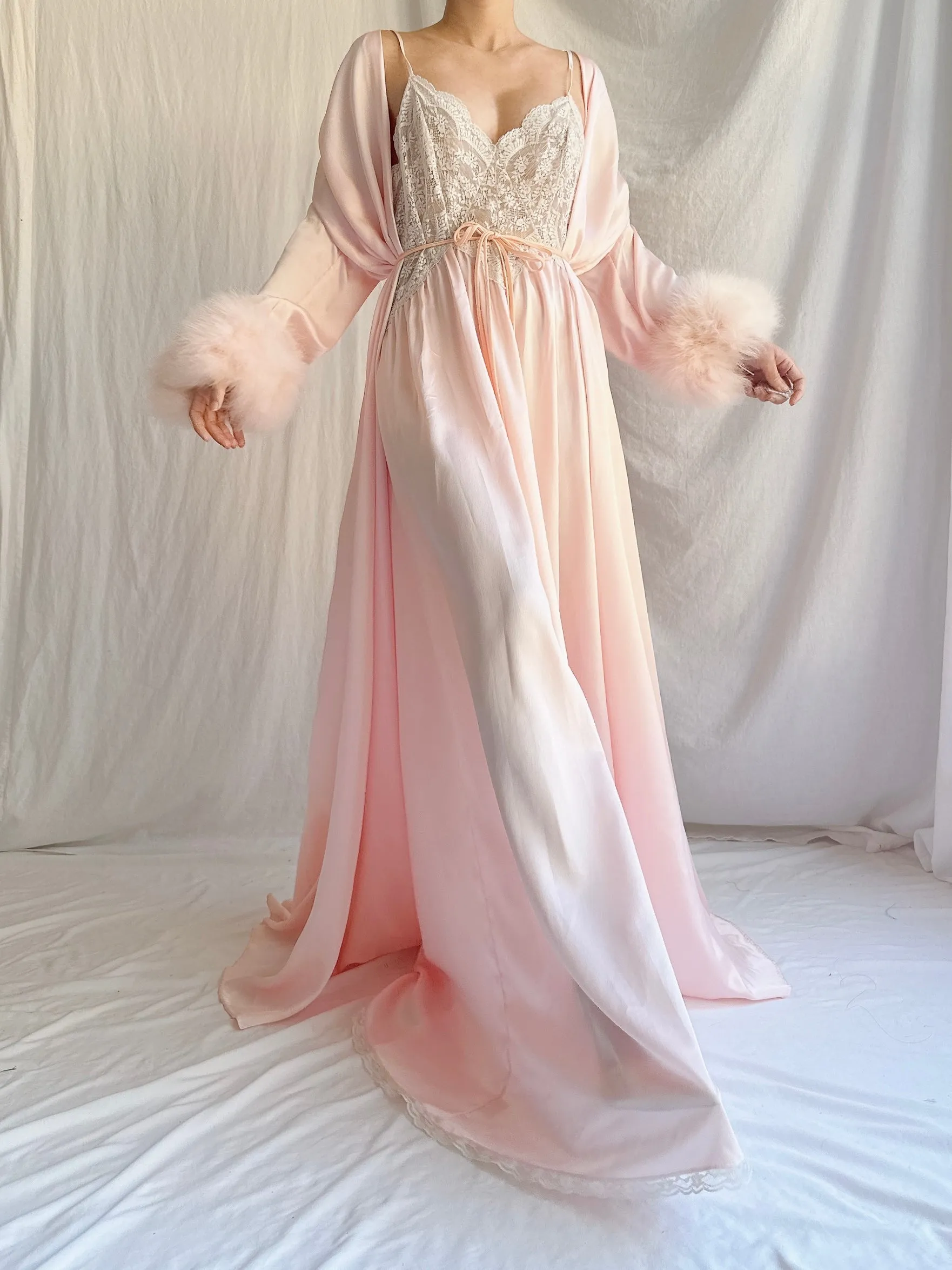 Vintage Pink Lucie Ann Feather 2 Piece Set - OSFM