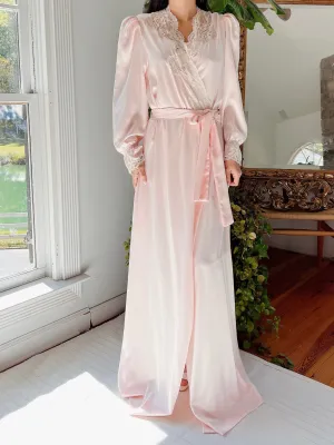 Vintage Pink Satin Dressing Gown - M/L