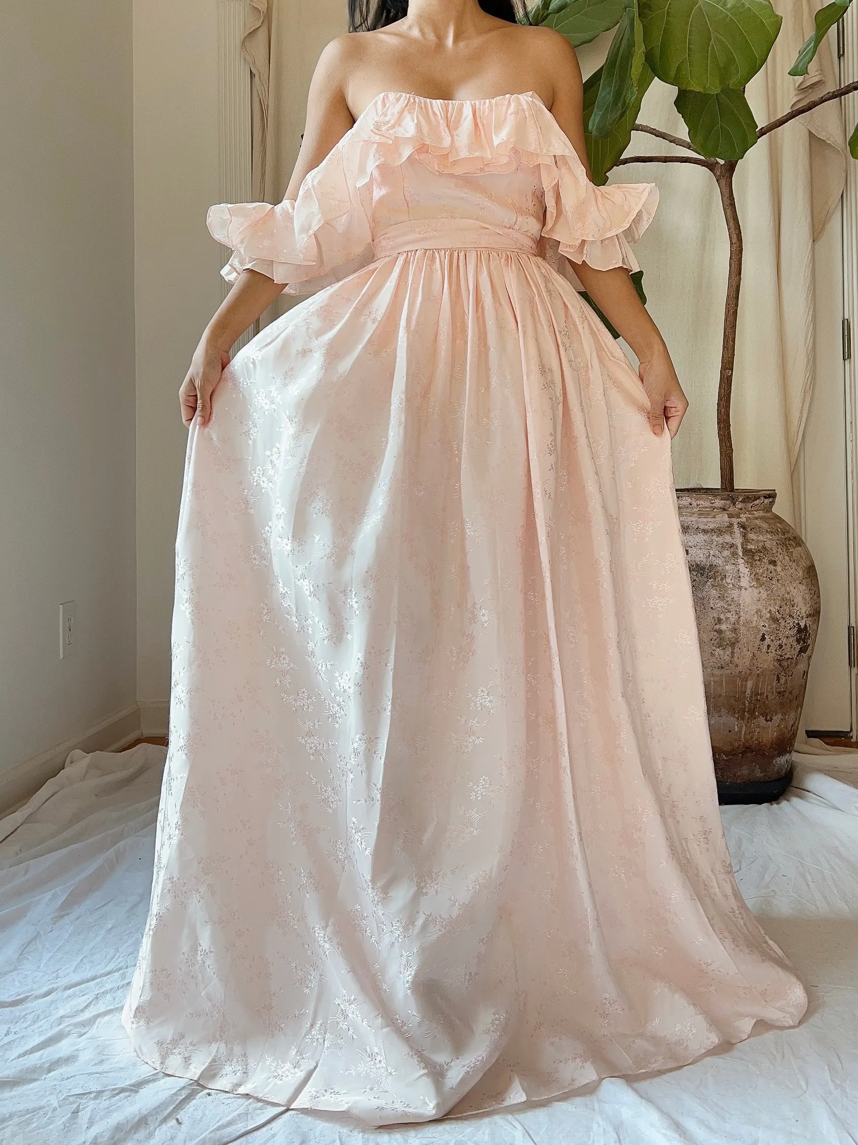 Vintage Pink Tafetta Off-the-Shoulder Dress - XS