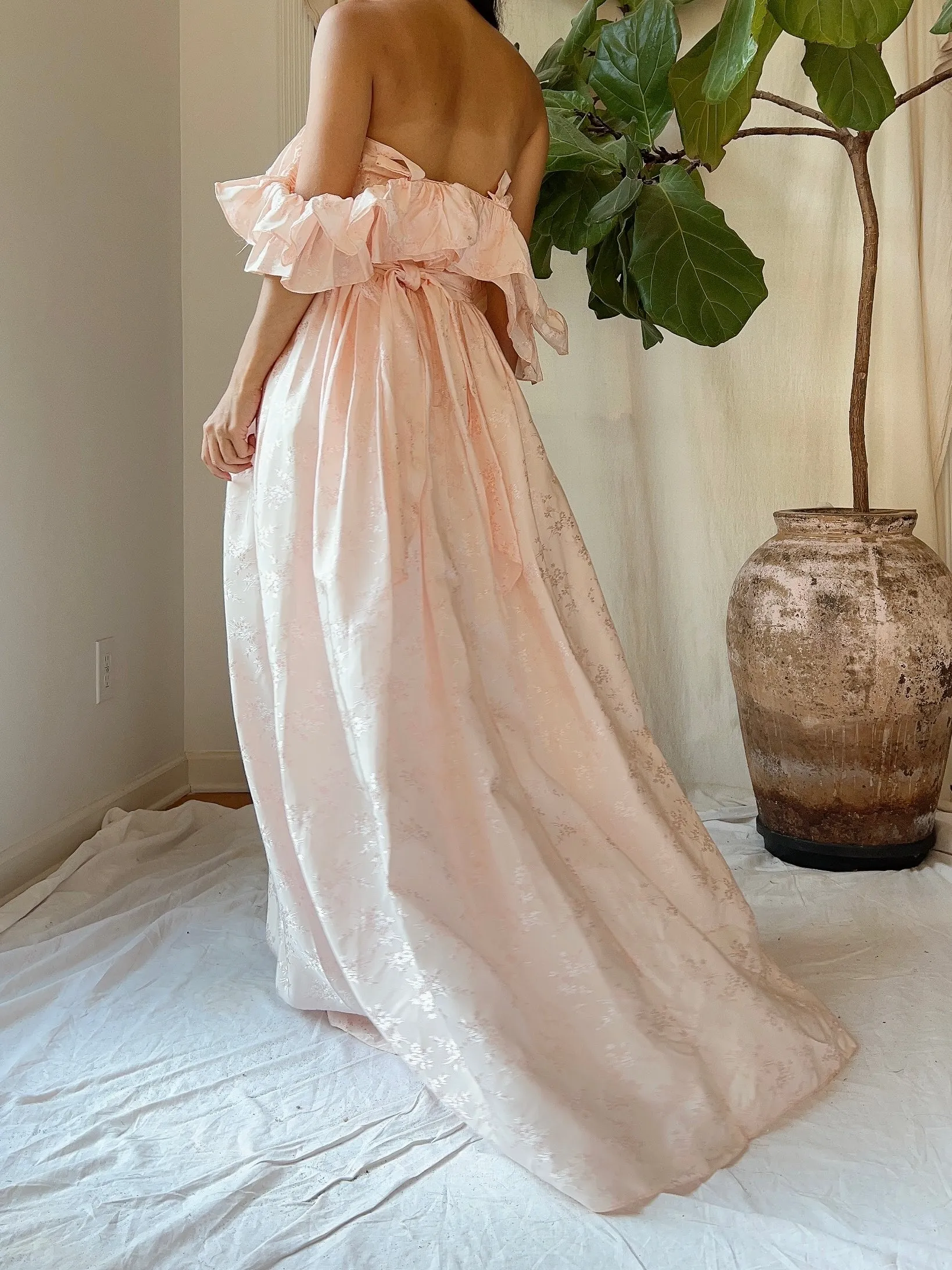 Vintage Pink Tafetta Off-the-Shoulder Dress - XS