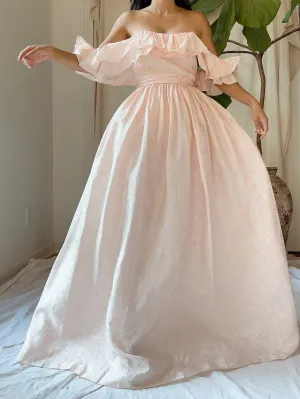 Vintage Pink Tafetta Off-the-Shoulder Dress - XS