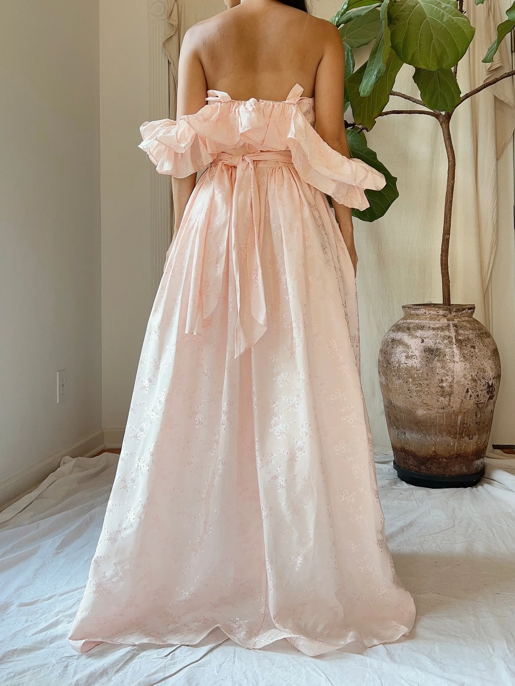 Vintage Pink Tafetta Off-the-Shoulder Dress - XS