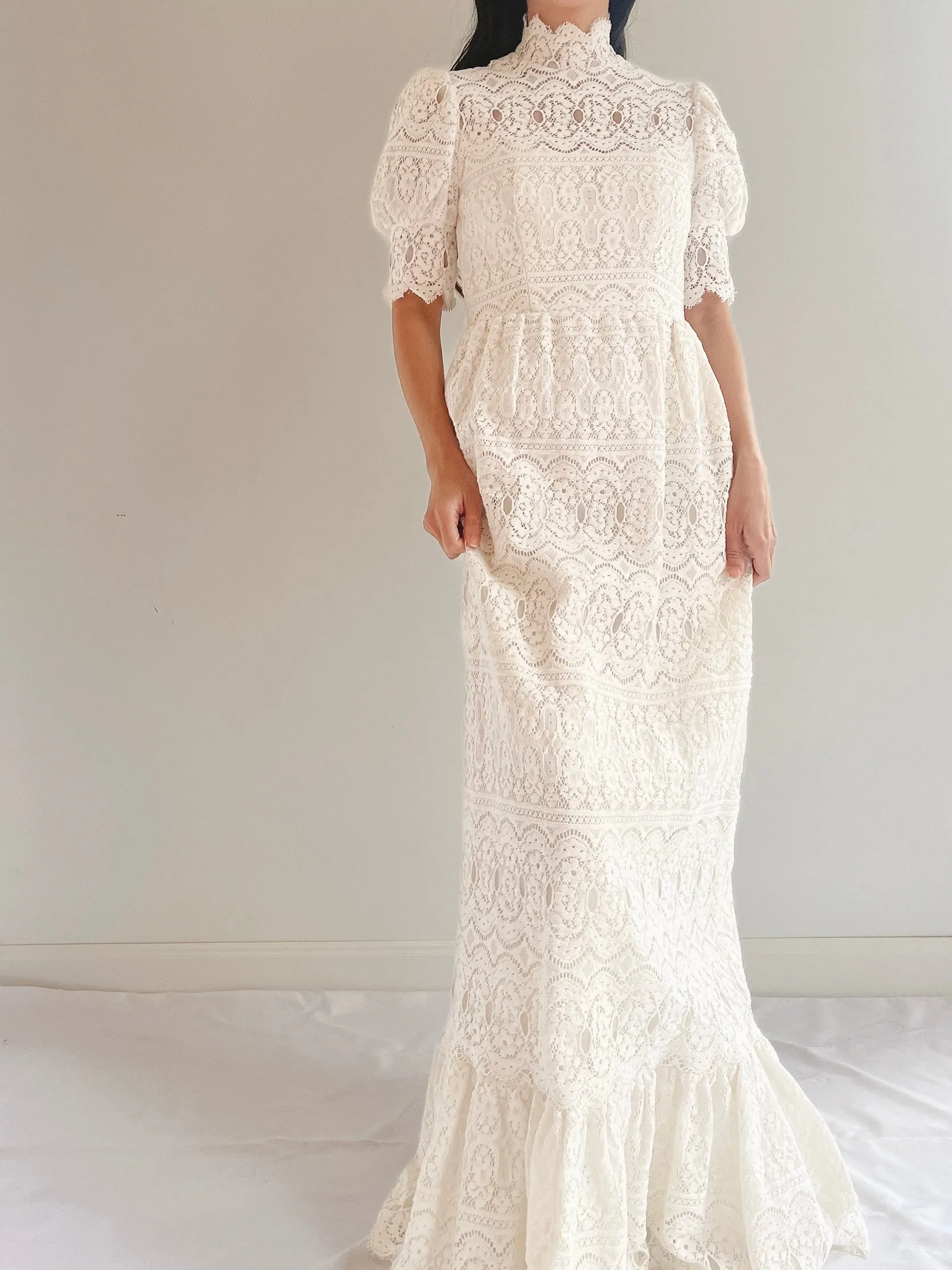 Vintage Puff Sleeve Lace Dress - XS