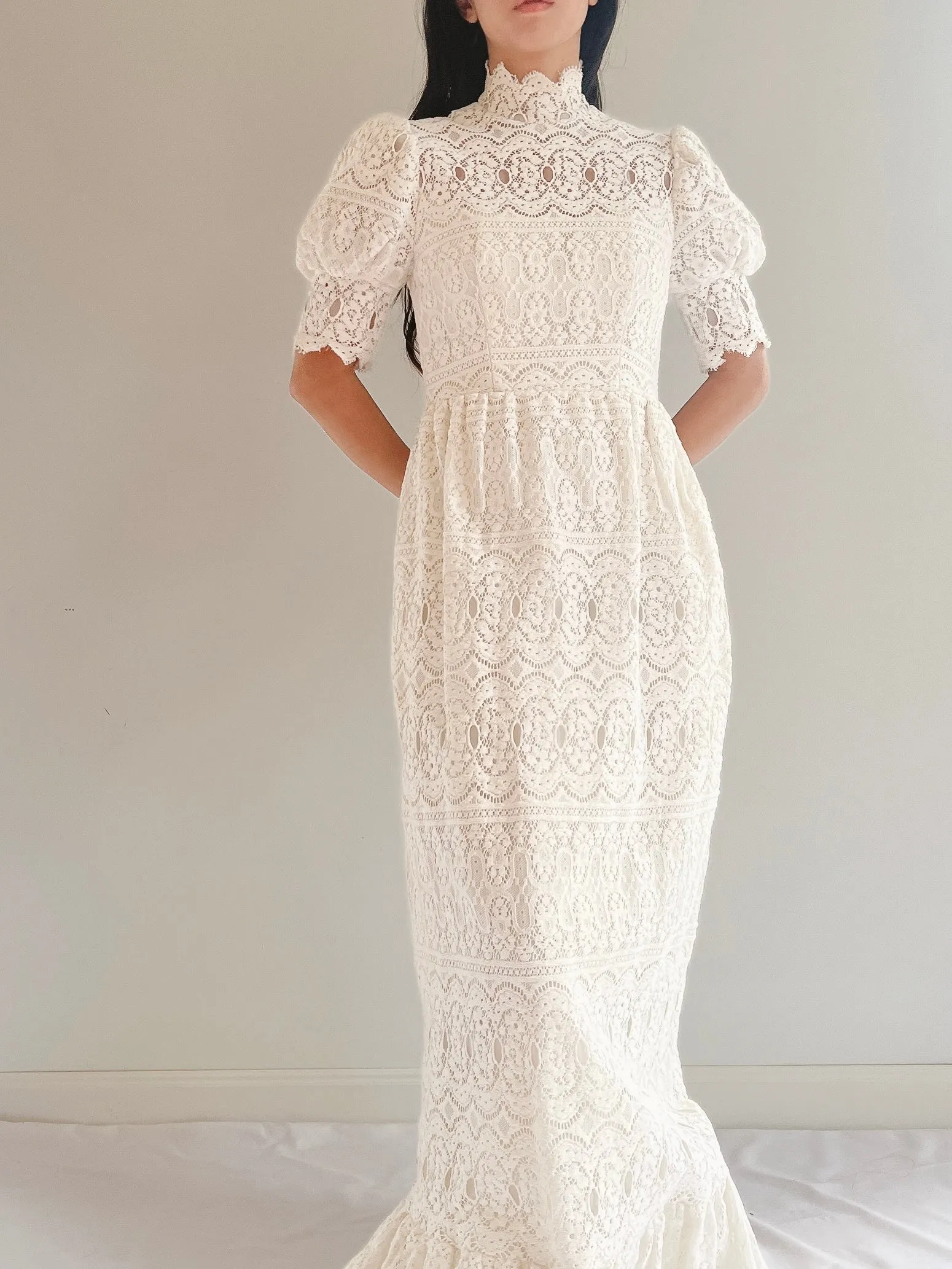 Vintage Puff Sleeve Lace Dress - XS