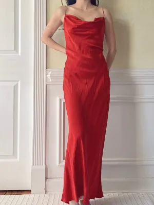 Vintage Red Silk Cowl Slip - M