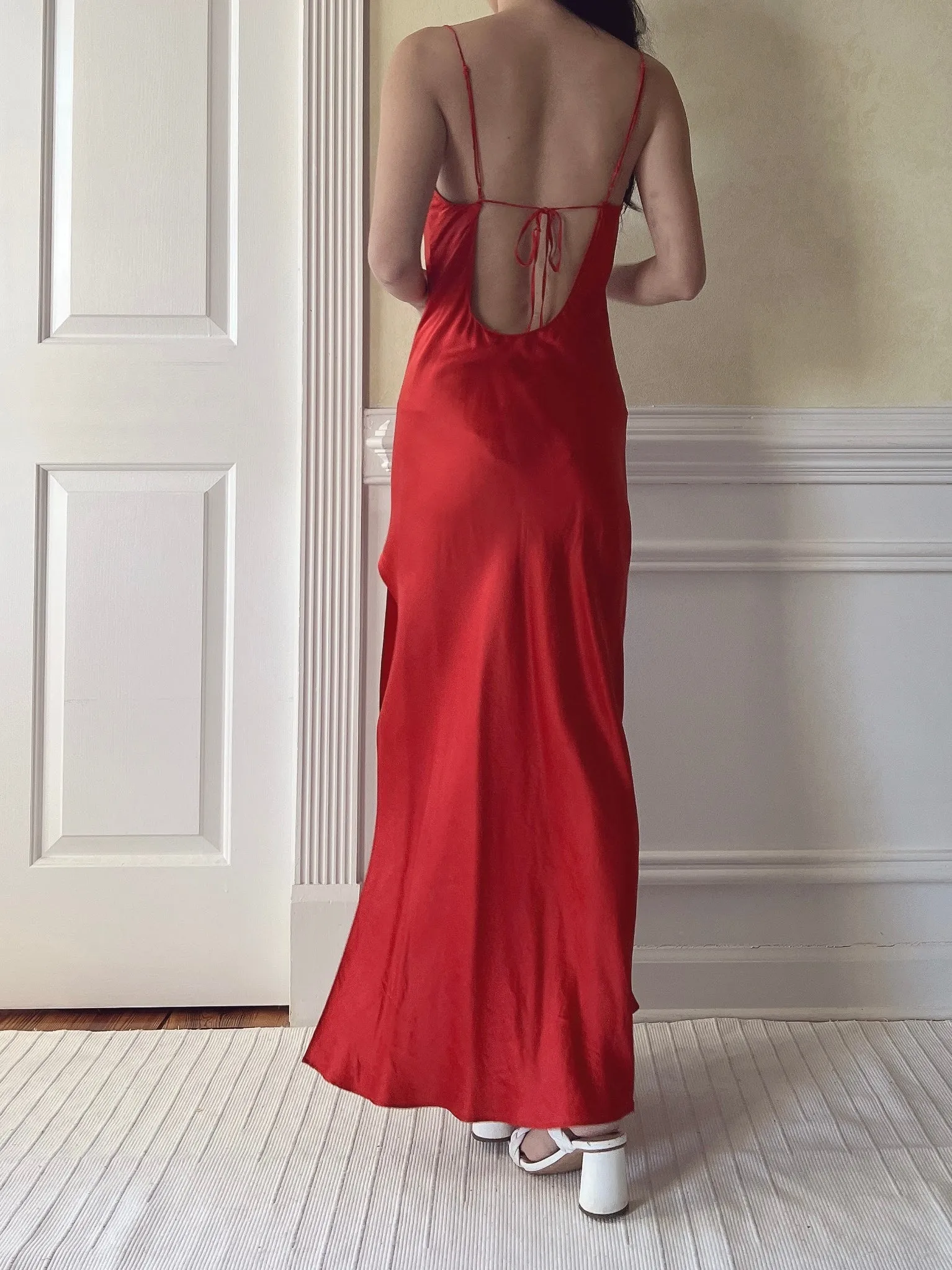 Vintage Red Silk Cowl Slip - M