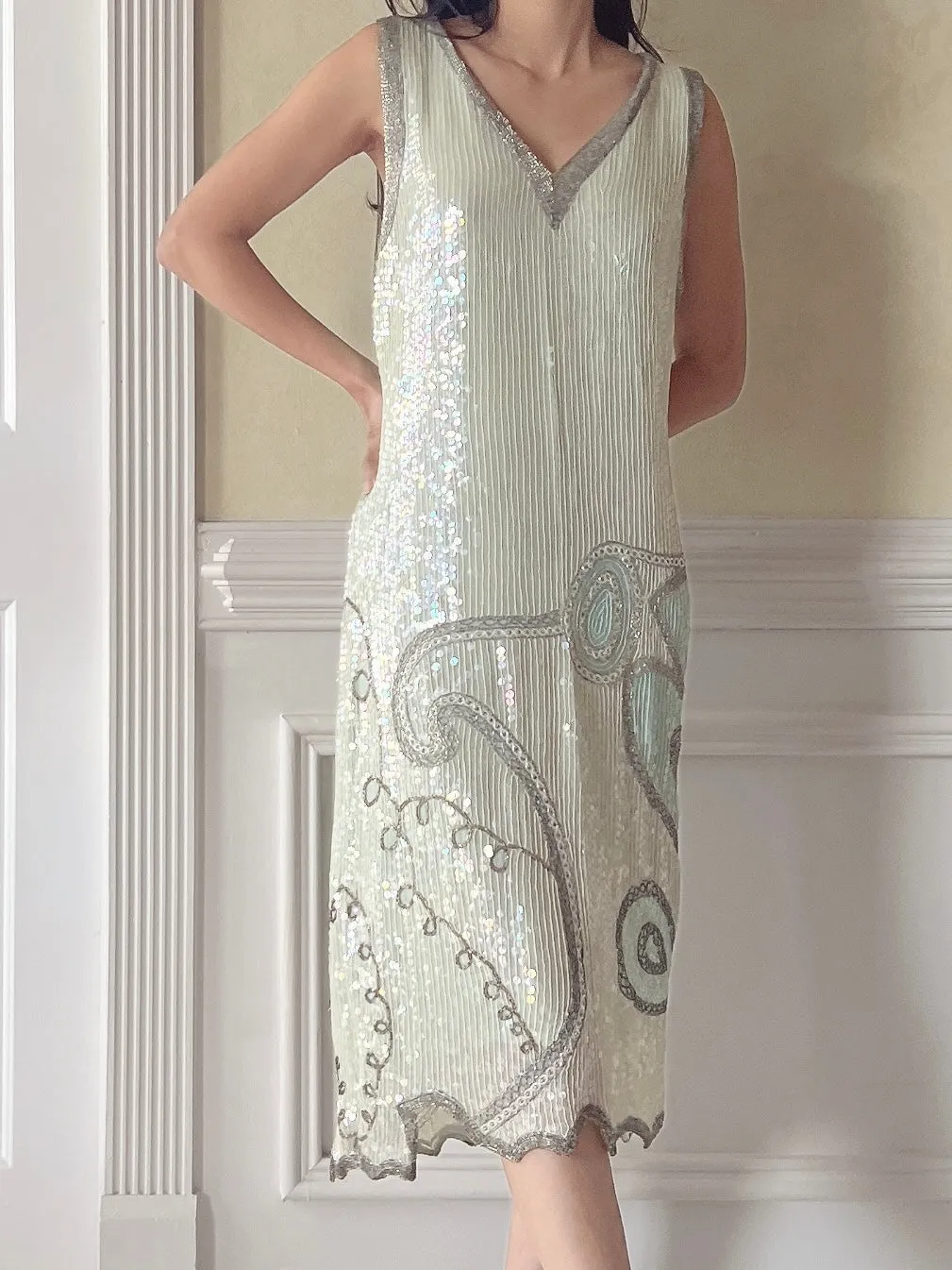 Vintage Sequins Mint Dress - S