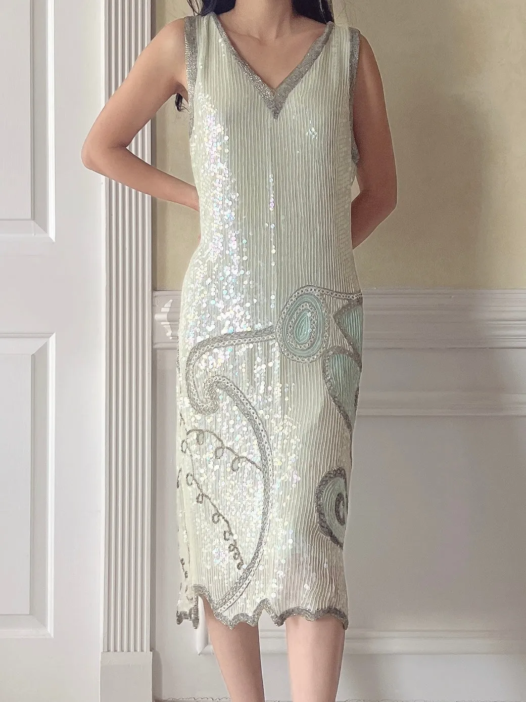 Vintage Sequins Mint Dress - S