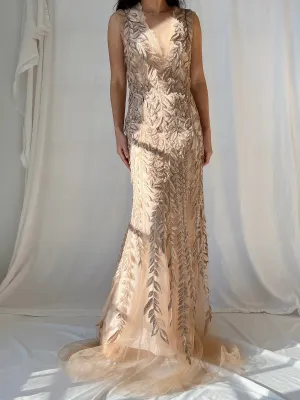 Vintage Sheer Leaf Applique Dress - S/4