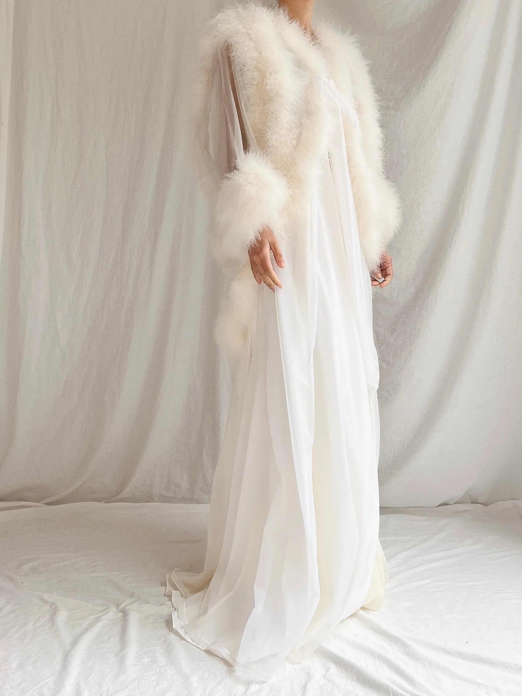 Vintage Sheer Marabou Feather Dressing Robe - OSFM