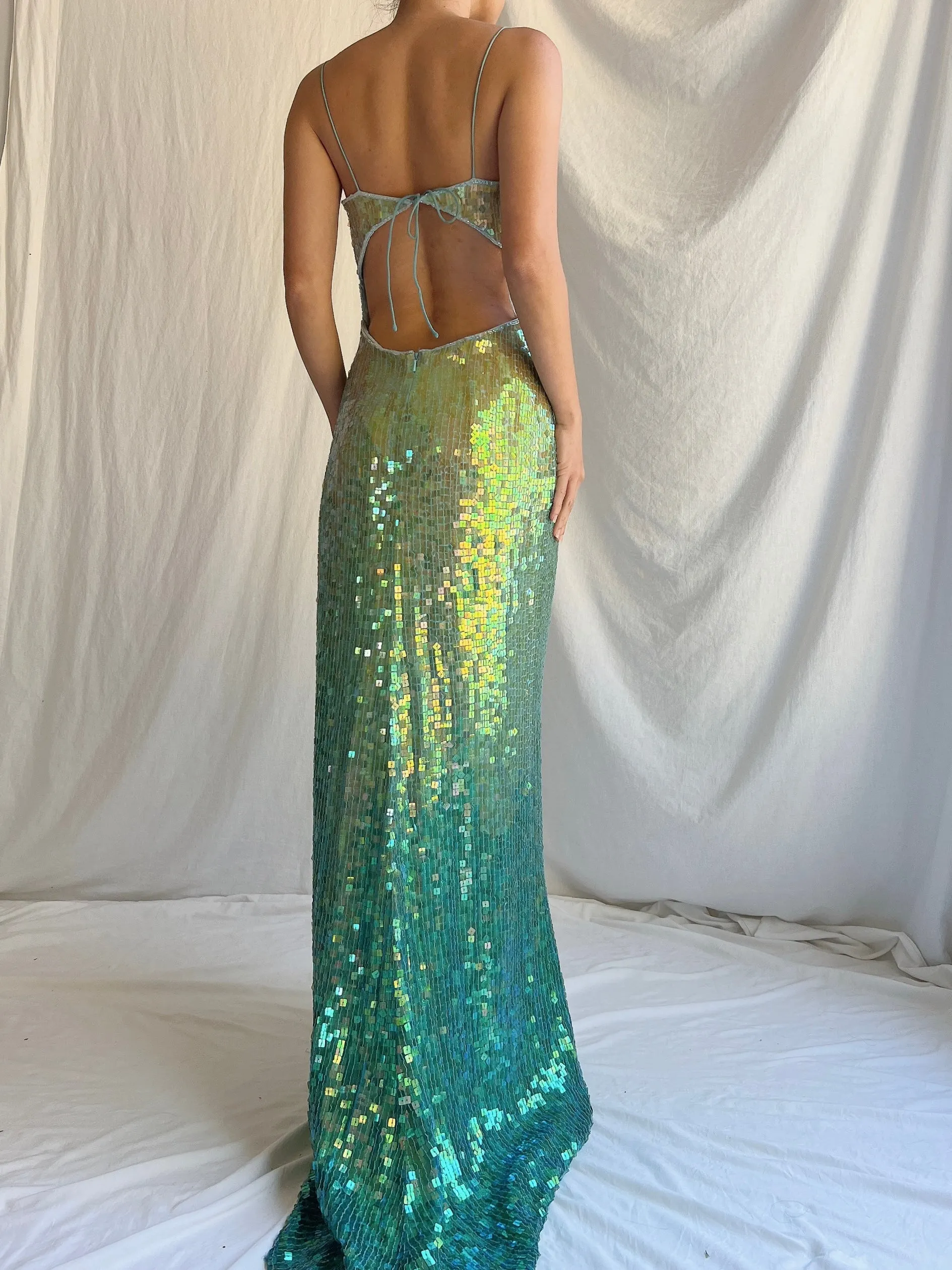 Vintage Silk Beaded Ombre Sequins Gown - S