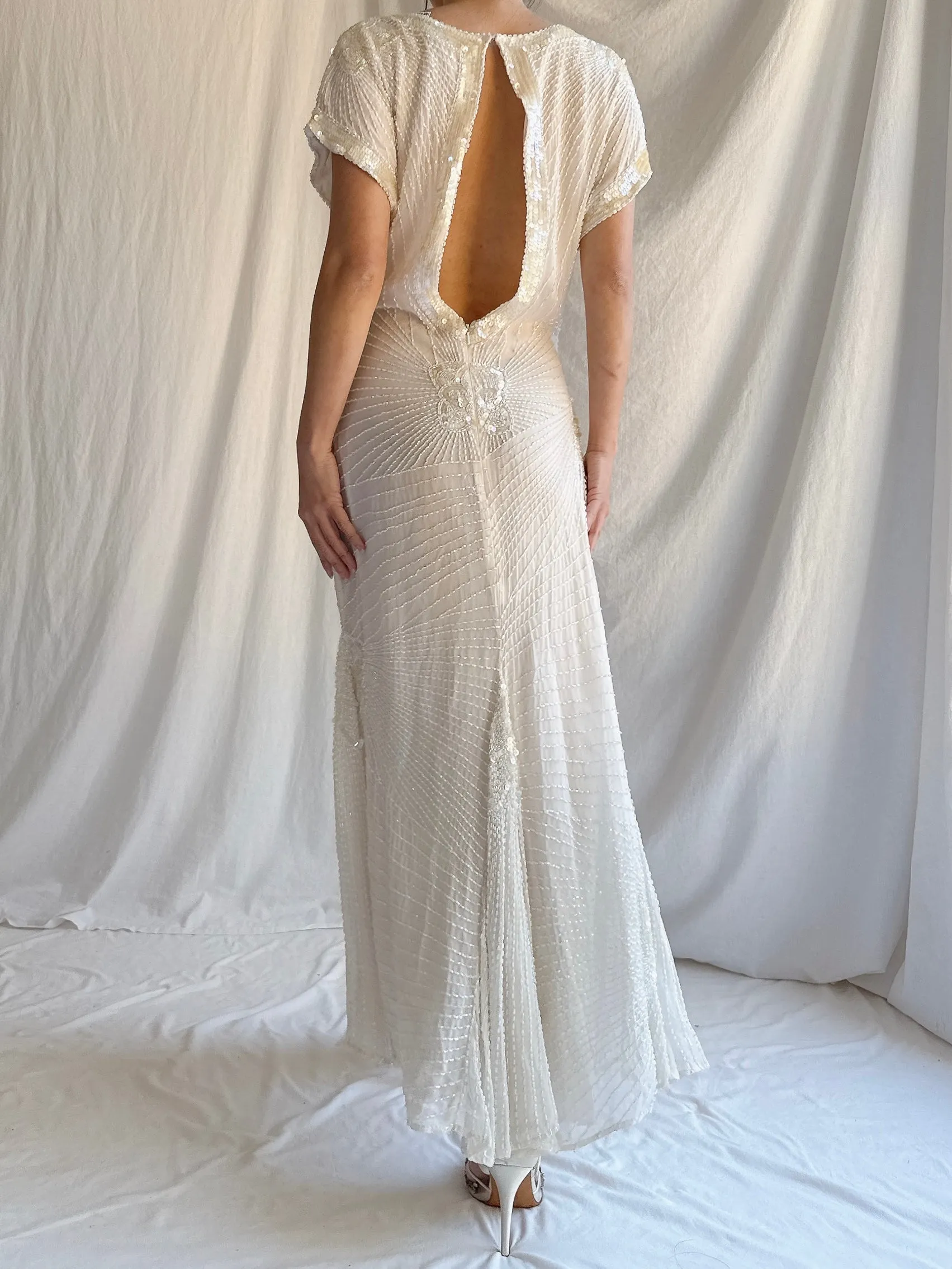 Vintage Silk Chiffon Beaded Dress - S