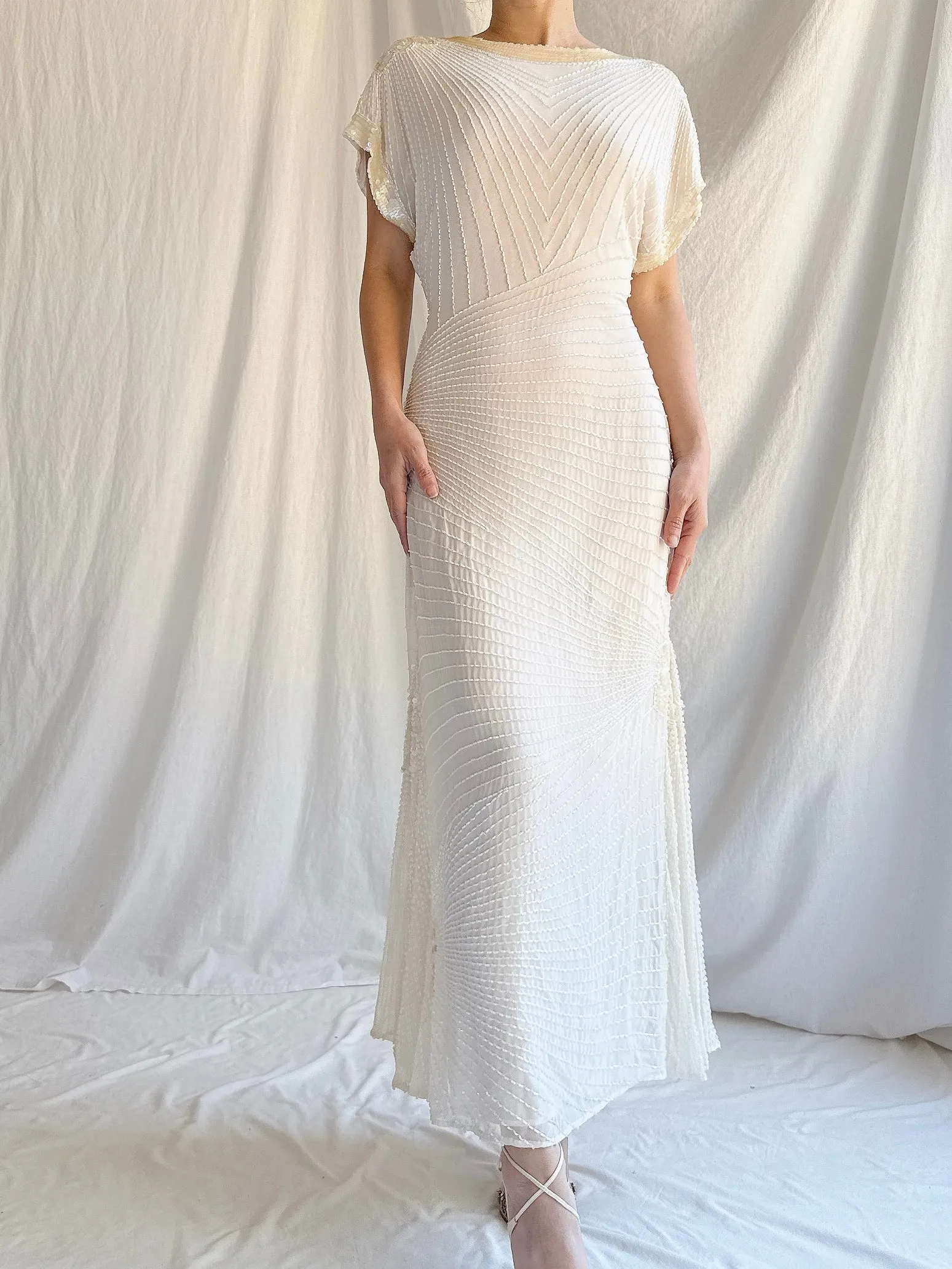 Vintage Silk Chiffon Beaded Dress - S