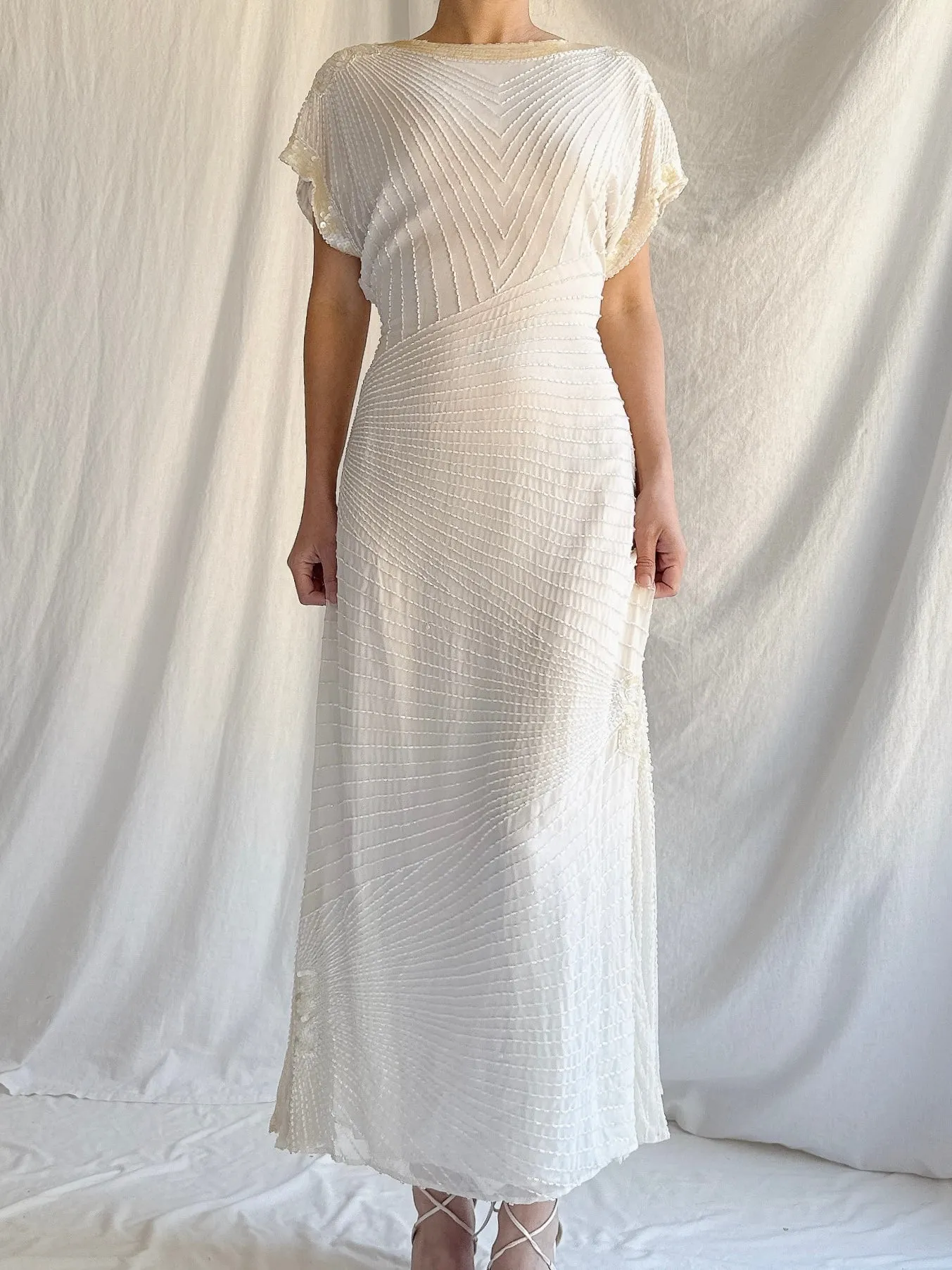 Vintage Silk Chiffon Beaded Dress - S