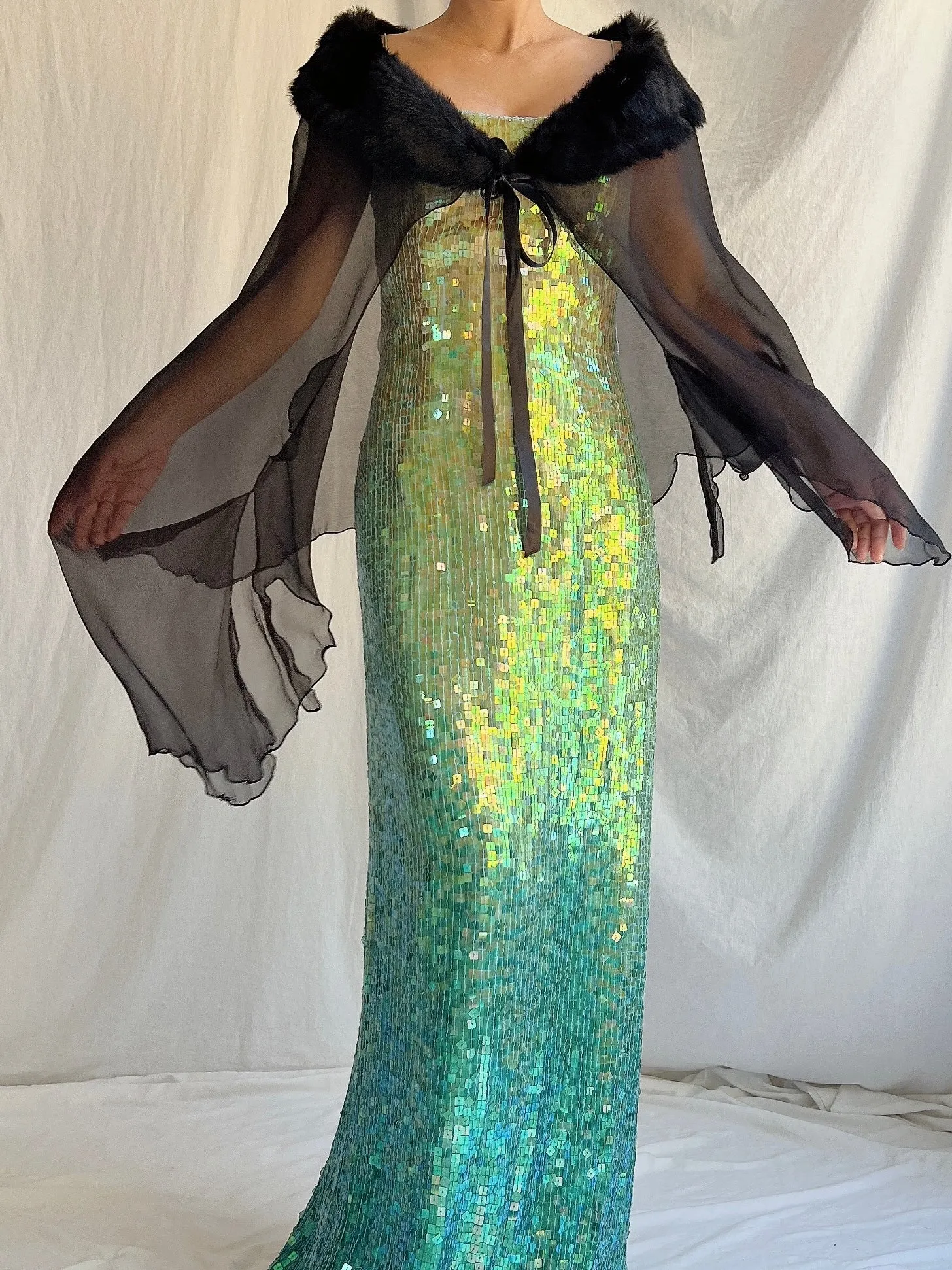 Vintage Silk Chiffon Fur Top - OSFA